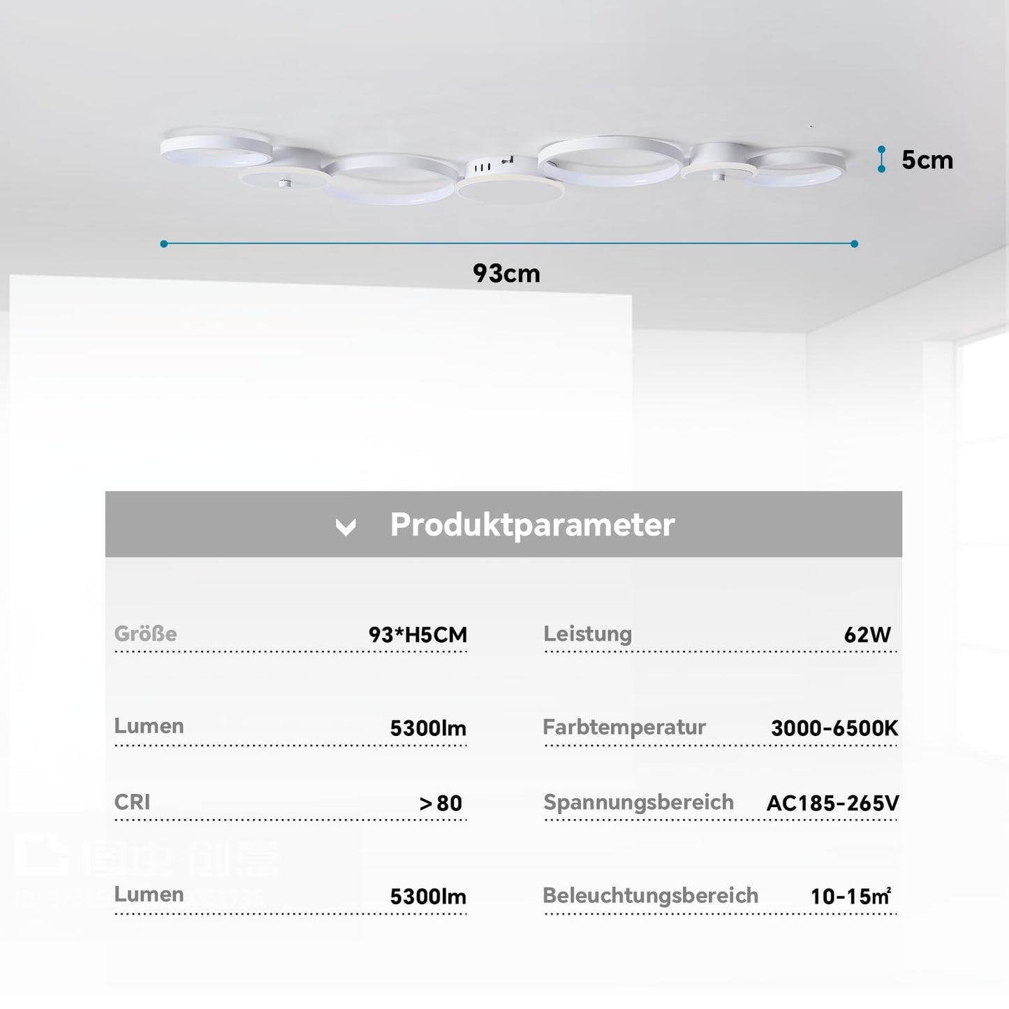 BAYHT Deckenleuchte LED Wohnzimmerlampe Weiße Runde LED Deckenlamp Dimmbar 62W 5300LM mit Fernbedienung 3000K-6500K Geeignet für Wohnzimmer, Deckenleuchte Schlafzimmer