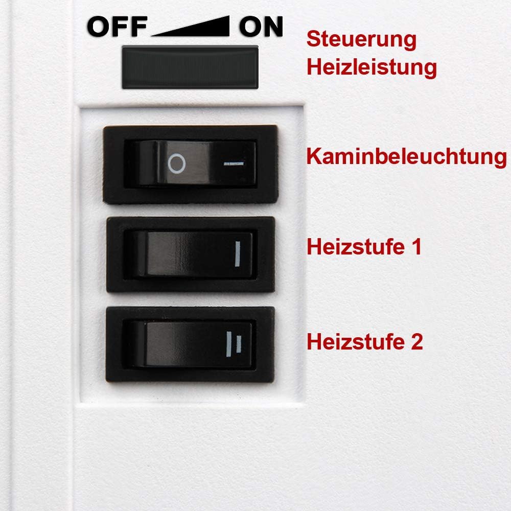 Deuba® Elektrokamin Kaminfeuer 2000W 2 Heizstufen Elektroheizung elektrischer Heizlüfter Elektroofen Elektrokamin mit LED Flammen Dekokamin weiß