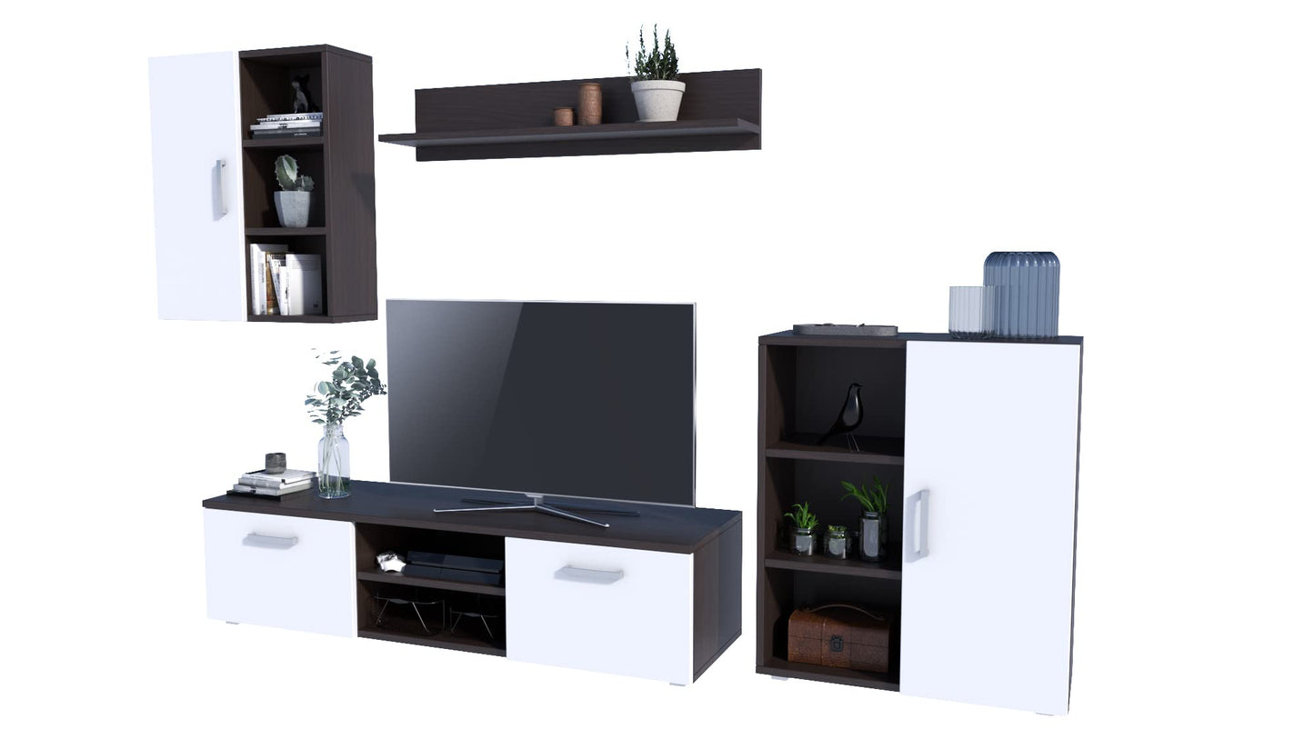 MATKAM Dedal Living Room Wall Unit Modern Living Room Cabinet with TV Table Complete Furniture (White)
