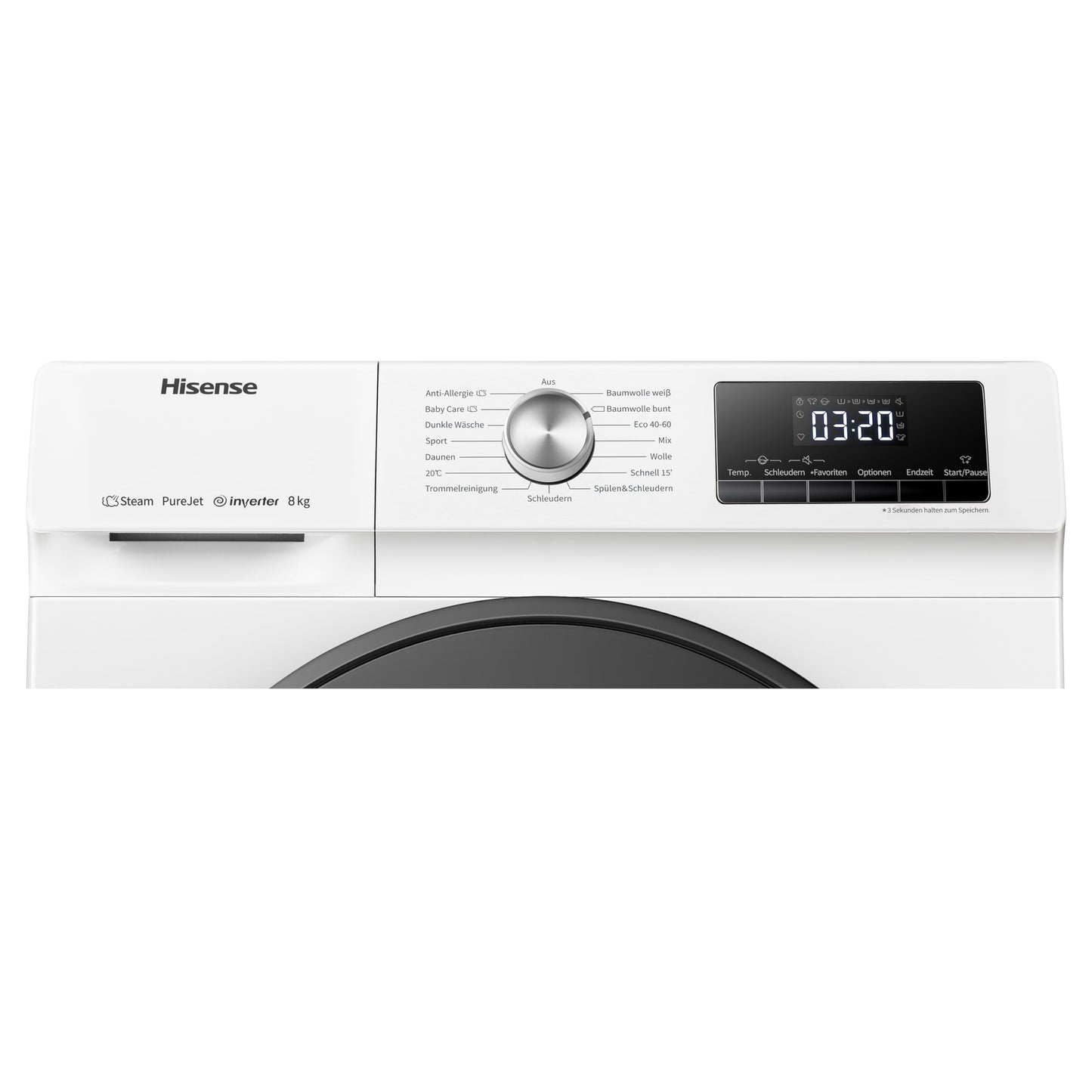 Hisense WF3S8043BB3 Waschmachine mit Dampffunkunktion, 8 kg, 1400 U,min, WIFI, ConnectLife, Power JetWash, Anti-Allergie Programm, Aqua Stop, Auto Wash, Quick Wash, EEK A-30 Prozent