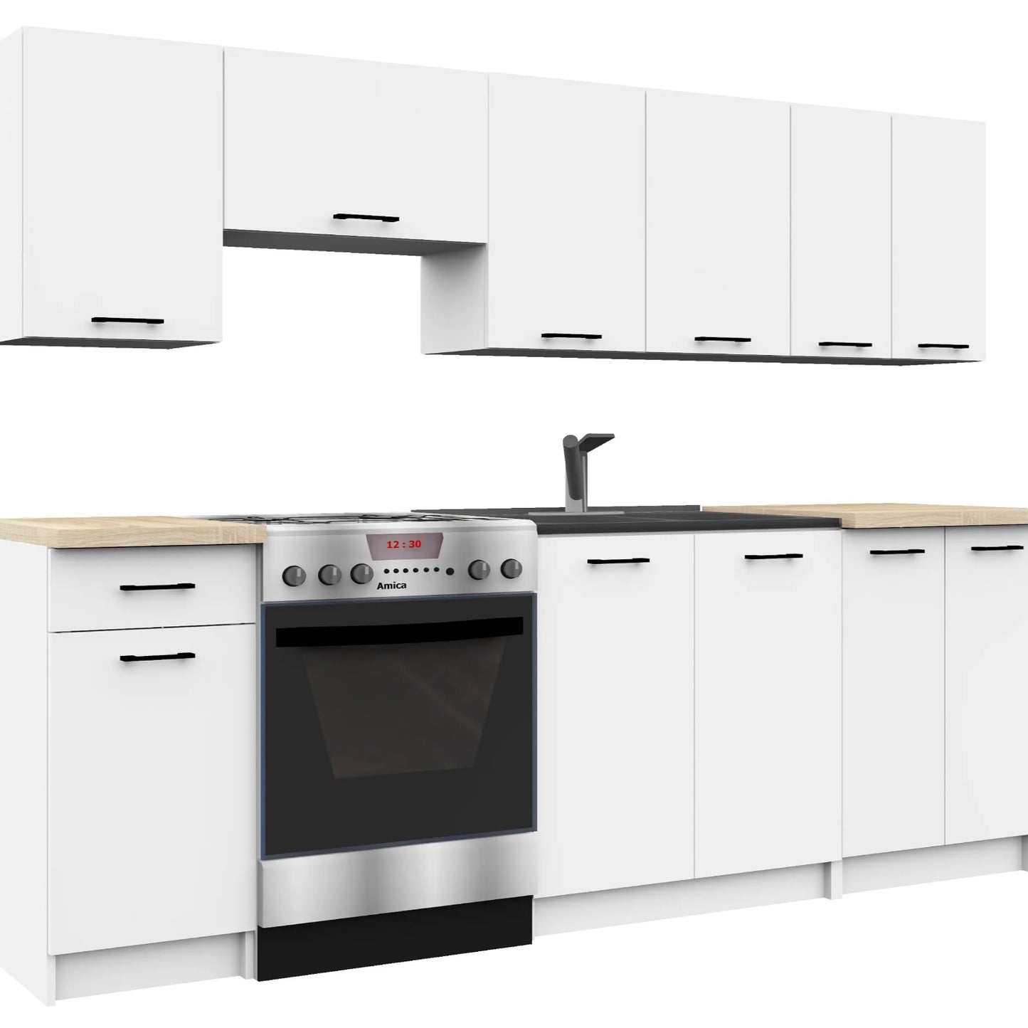 AKORD Küchenmöbel-Set OLIWIA 2.4m Modulares 240 cm 11 Türen 1 Schublade, Küche Komplett, Kitchen Cabinet Set, Küchenschränke, Standschränke, B240xH203xT46 cm, Beton & Beton