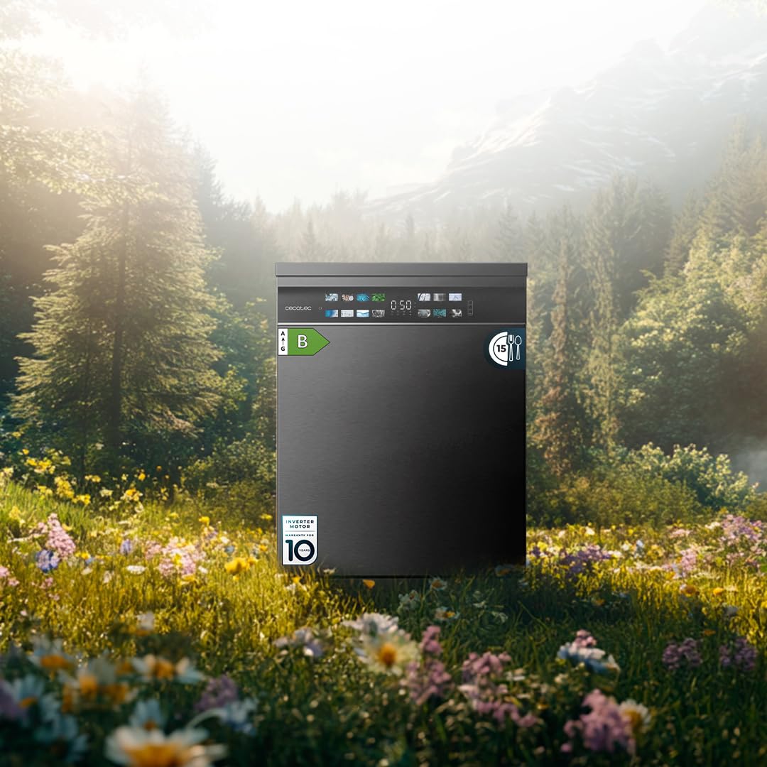 Cecotec Geschirrspüler 60 cm - Freistehend Bolero Aguazero 6210 Dark D. 15 Bestecke, energieeffizient, XXL Fullcolor Display, drittes Fach, 14 Programme, Dual Zone Wash, verstellbares Fach, Dunkel