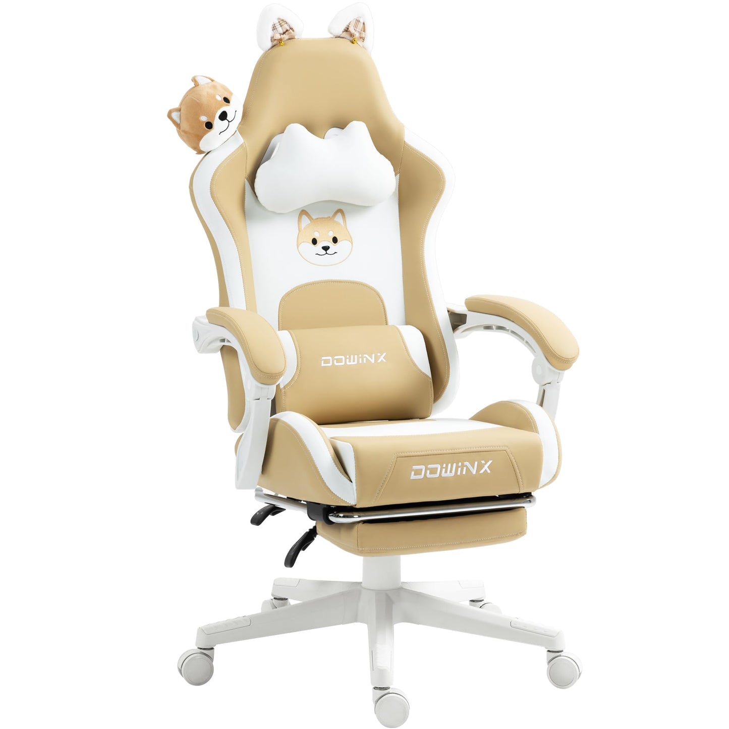 Dowinx Gaming Chair - Cute Cat Edition - Ergonomic Computer Chair with High Back and Lumbar Support, PU Leather, Footrest, Black