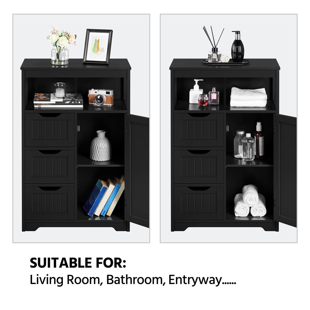 Yaheetech Unterschrank Badezimmerschrank Badkommode Badschrank mit 1 Schublade & 2 Türen & 3 Regalen Baderegal Bodenschrank mit verstellbare Einlegeböden, viel Stauraum, Dunkelgrau