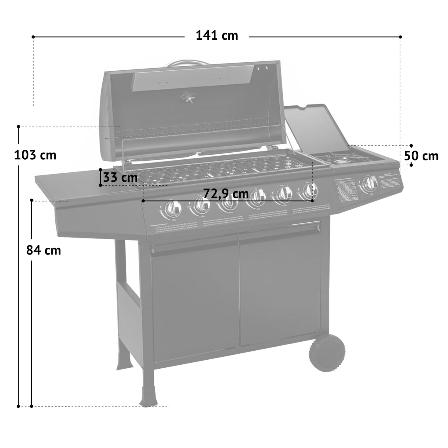 TAINO Basic BBQ Gas Grill Trolley Stainless Steel Burner + Side Burner Grill (Gas Grill Basic 4+1 Set)