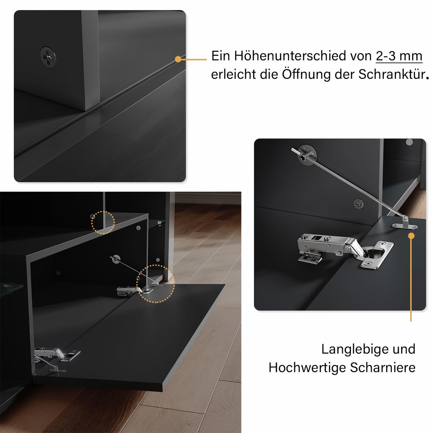 SONNI Modern TV Cabinet 180 cm, Lowboard High Gloss White with 16 Colours LED Lighting, Drawer, Open Glass Shelves, TV Stand for TVs up to 65 Inches, Living Room & Bedroom, 180 x 35 x 45 cm