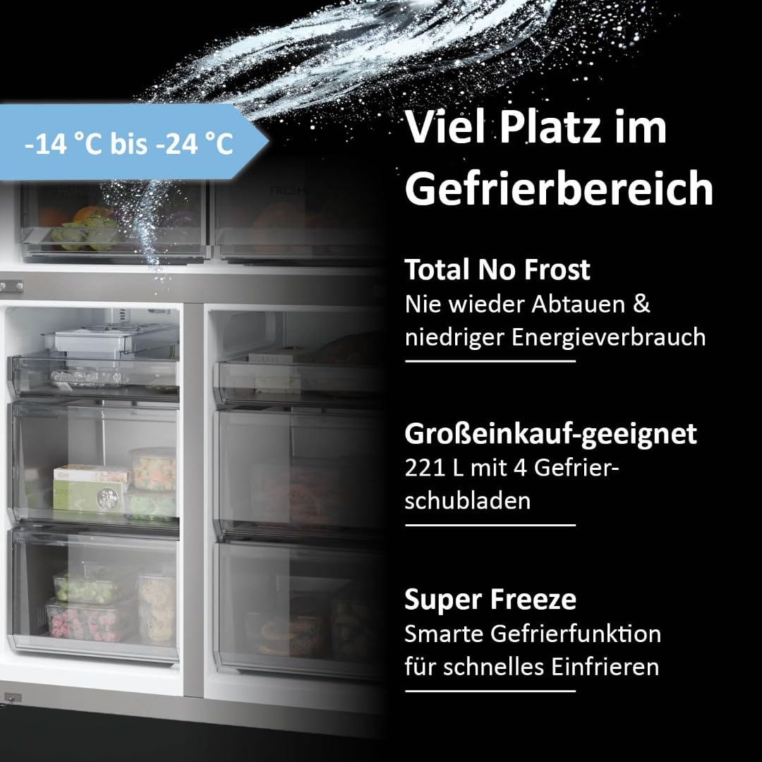 Haier Multi Door Kühl-Gefrierkombination I CUBE 83 SERIE 7 HCR7818DWPT I 4-türiger Kühlschrank mit Gefrierfach, XXL-Fassungsvermögen & 83cm Breite I 463L, Energieklasse D I Wasserspender & No Frost