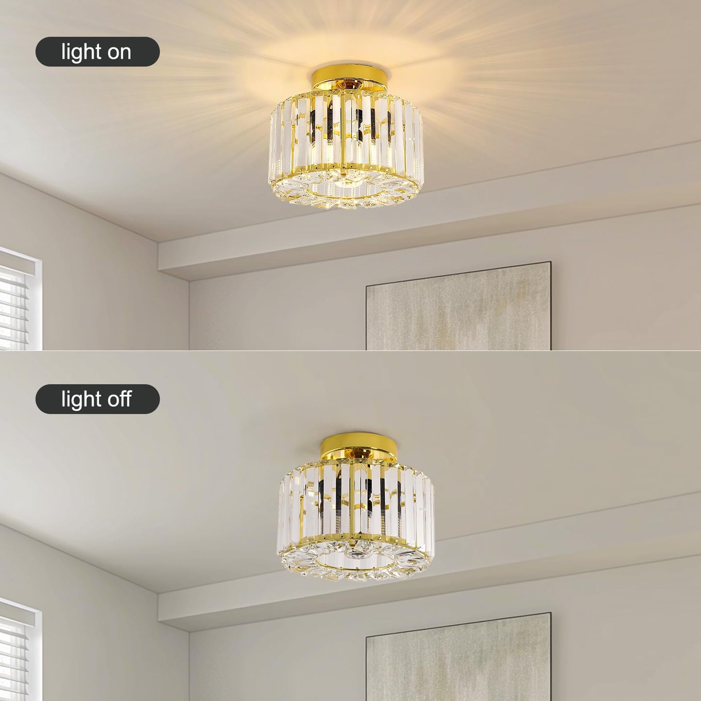 FRIDEKO HOME Modern Kronleuchter Kristall Deckenleuchte Gold,Kleine Kristall Deckenlampe E27 Fassung für Wohnzimmer Schlafzimmer Küche Flur,Ø23cm