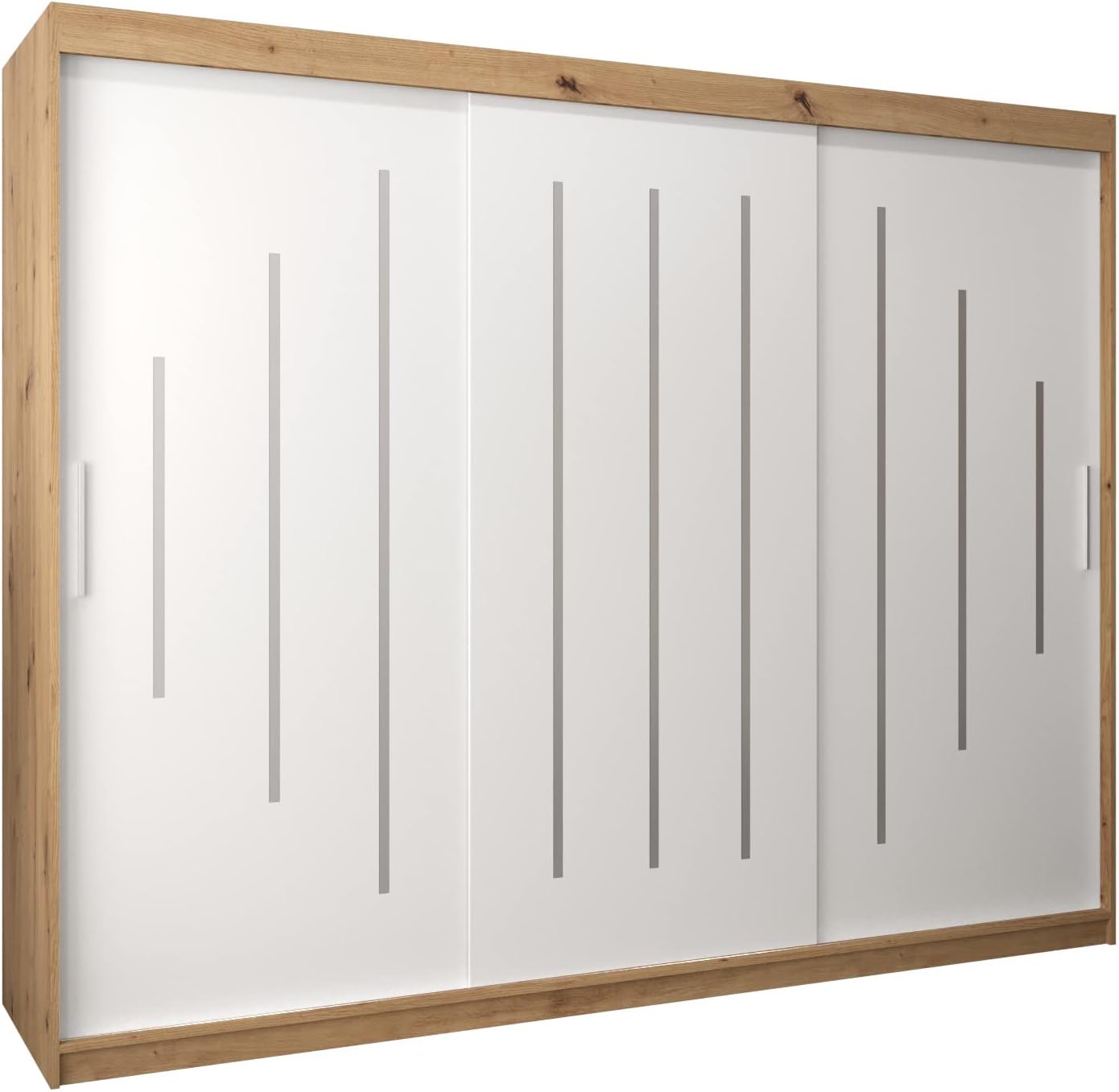 Kryspol Schwebetürenschrank York 250 cm Kleiderschrank mit Kleiderstange und Einlegeboden Schlafzimmer- Wohnzimmerschrank Schiebetüren Modern Design (Weiß)