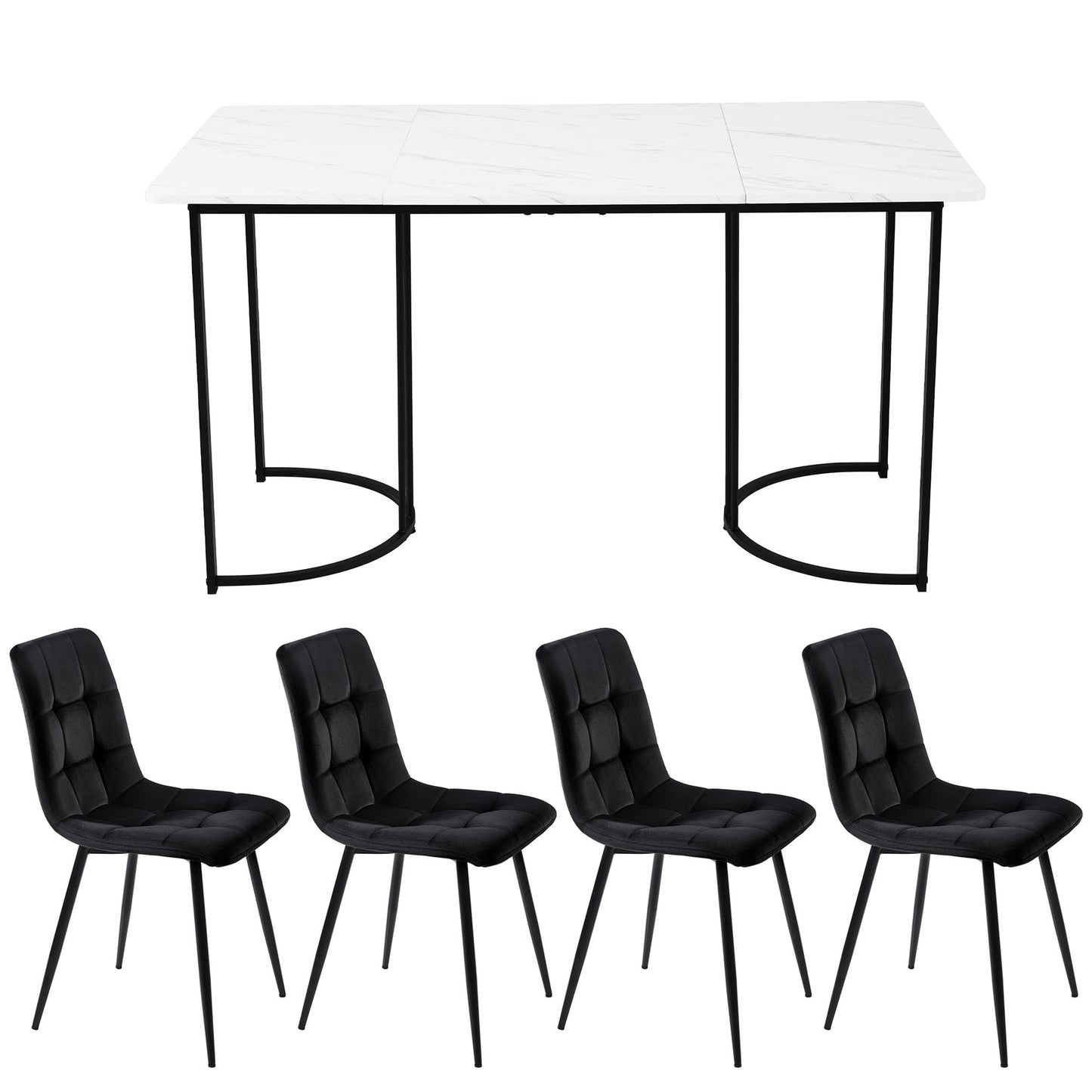 Gegtuon Esstisch mit 4 Stühlen für 4 Personen 140x80 cm, 5 teilig Tisch Rechteckig für Küche, Modern Küchentisch mit Schwarz Tischbeine, Essgruppe für Esszimmer Wohnzimmer, Leinen, Dunkelgrau