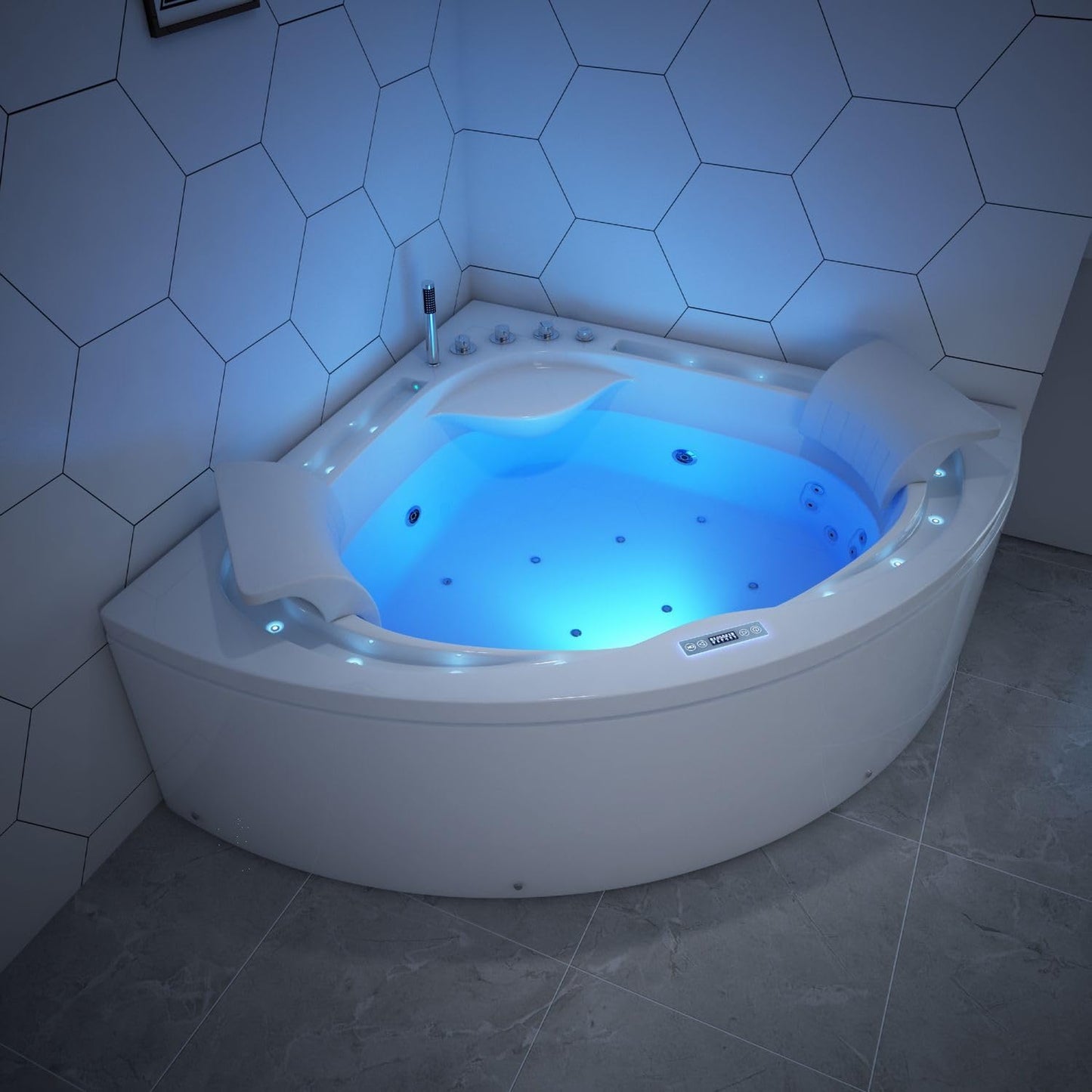 Tronitechnik® Eckwhirlpool Andros 160x160 Eckwanne Badewanne mit Whirlpool und Airpool Unterwasser LEDs inkl. Spülfunktion des Rohrsystems
