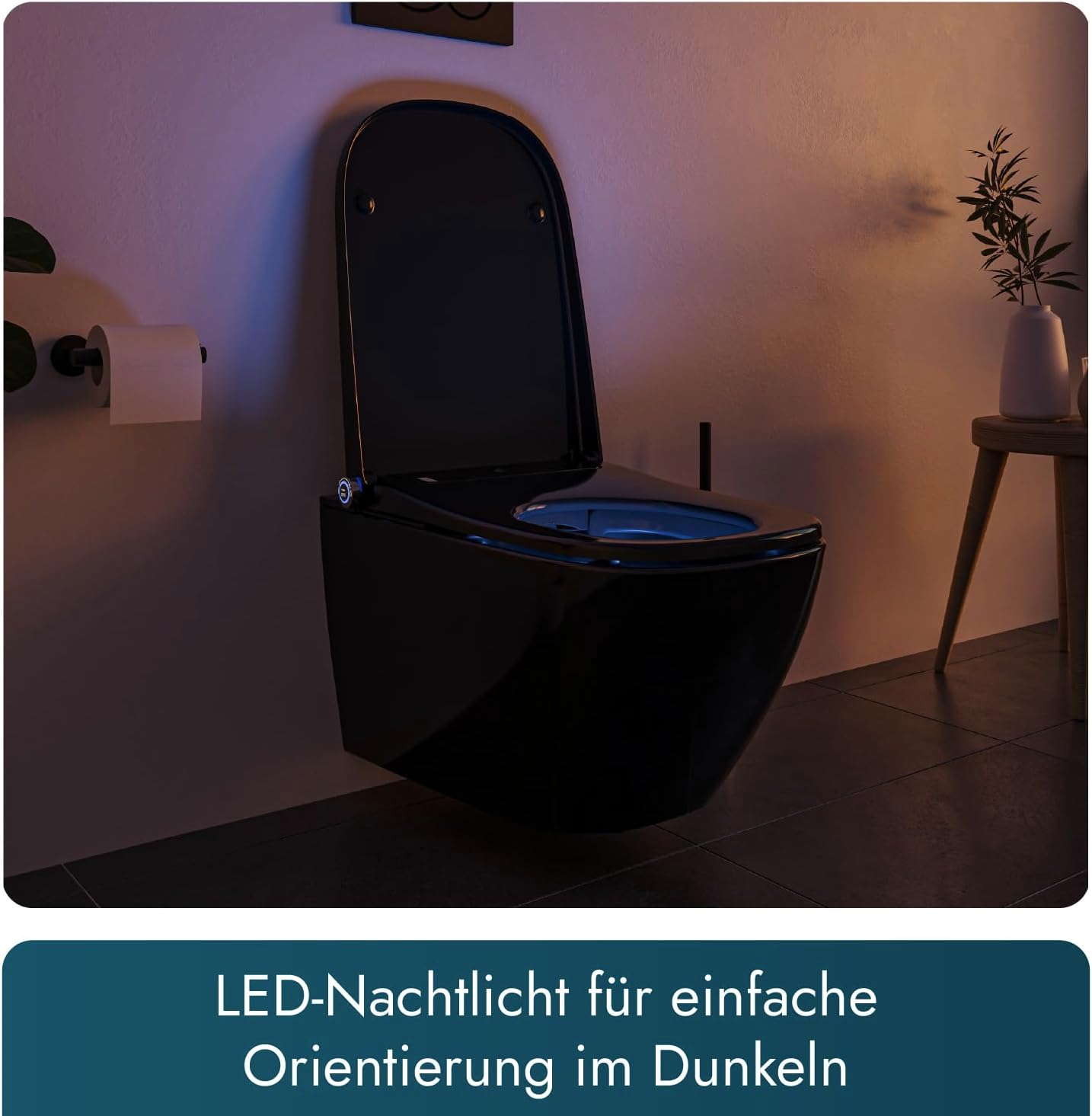 BERNSTEIN PRO+ 1104 Shower Toilet Glossy Black - Rimless Shower Toilet Square - Complete System