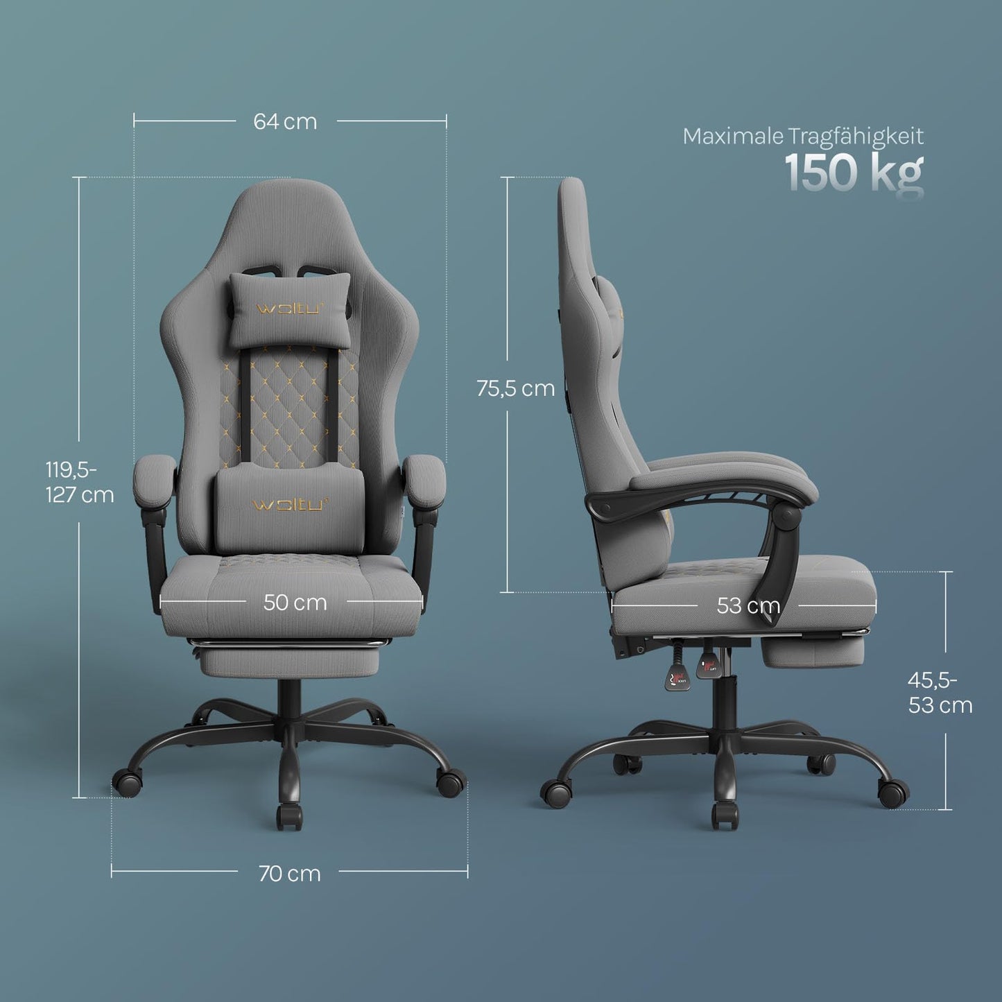 WOLTU Gaming Stuhl mit Massagefunktion, Computerstuhl Ergonomisch, Taschenfederkissen, Lendenmassage, Kopfkissen, Fußstütze, Drehstuhl, 150 kg, Netzstoff, Rosa+Weiß