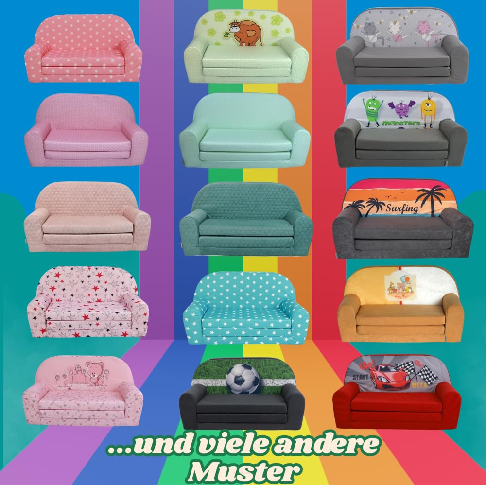 FORTISLINE Children's Sofa Mini Foldable 40 x 78 x 45 cm - Children's Sofa for Children 2-in-1 - Children's Couch Foldable - Foam Sofa Bed - Removable Cover - Many Designs