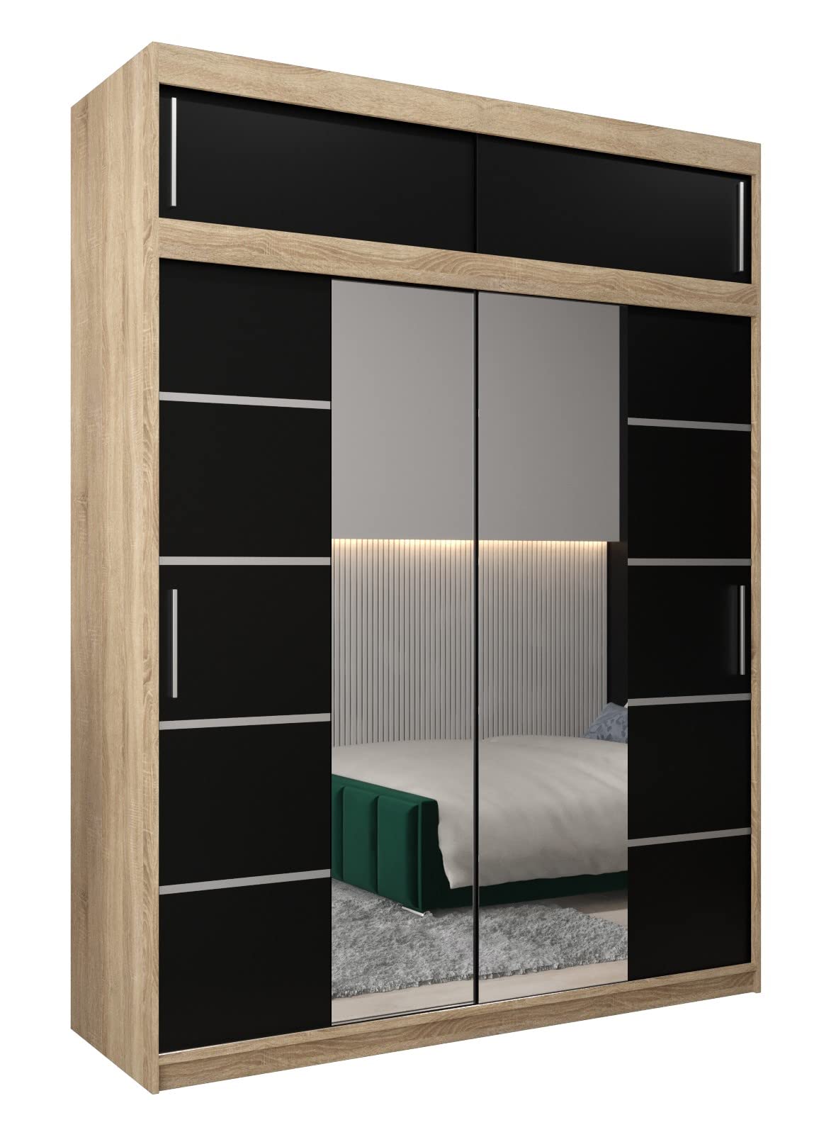 MEBLE KRYSPOL Verona 4 250 Bedroom Wardrobe Sliding Doors Cabinet with Mirror Wardrobe with Mirror Sliding Door Wardrobe Sliding Doors - 250 x 240 x 62 cm - Sonoma with Extension