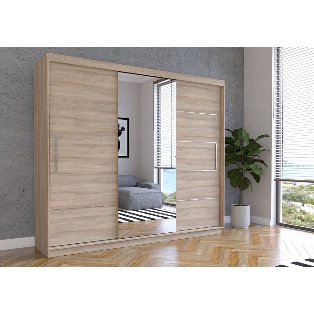 Fabryka Mebli Idźczak Kleiderschrank mit Spiegel, Schiebetüren - Weißer Schwebetürenschrank, Schlafzimmerschrank - 61 x 250 x 218 cm - Schrank für Schlafzimmer, Wohnzimmer, Garderobe