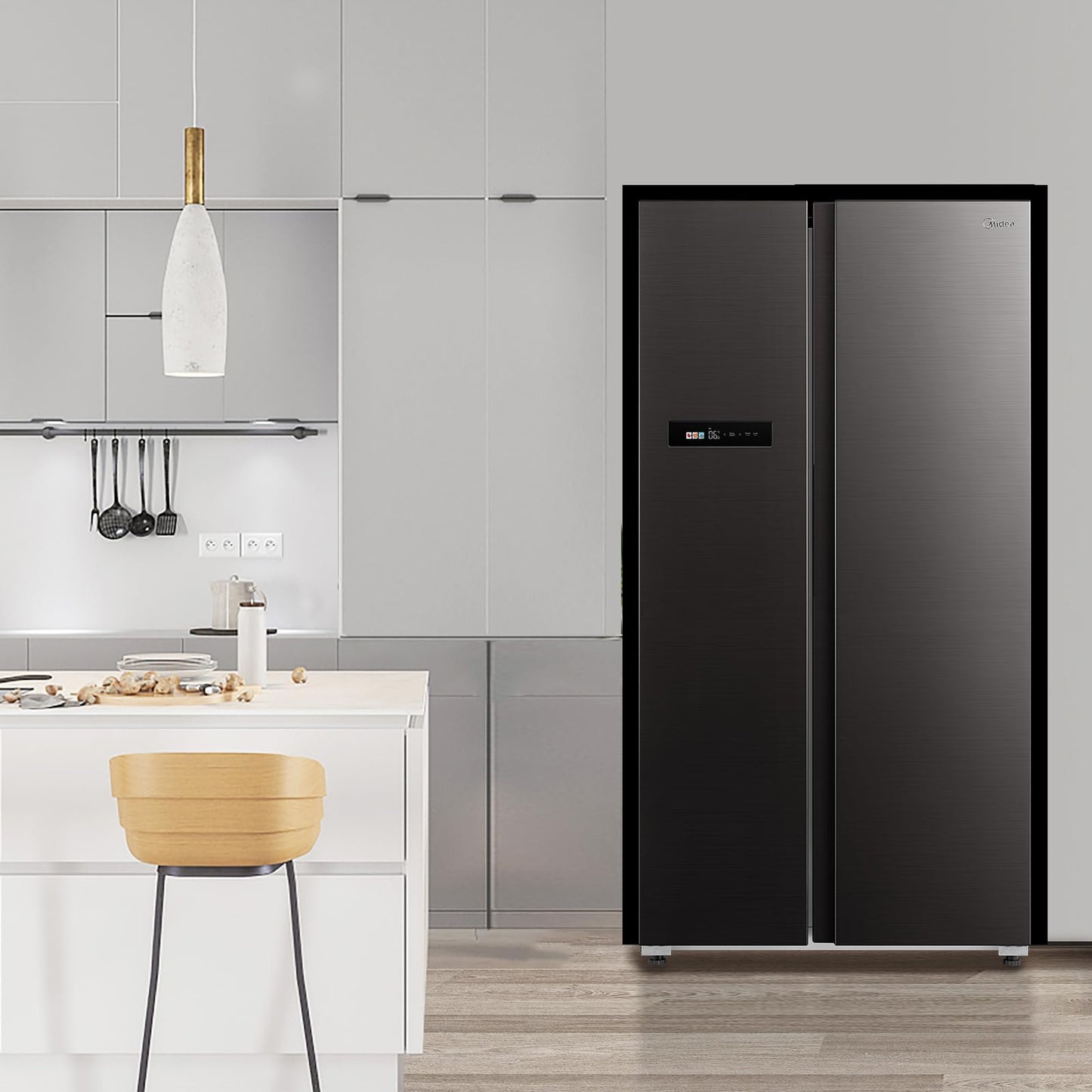 Midea KS-DDX 6.32 WT Side-by-Side Kühl-/Gefrierkombination/ 178,8 cm Höhe/ 254 kWh/Jahr/No Frost/Dual Inverter Compressor/mit 3in1 Wasser-/Eisspender und Wassertank, Dark Inox