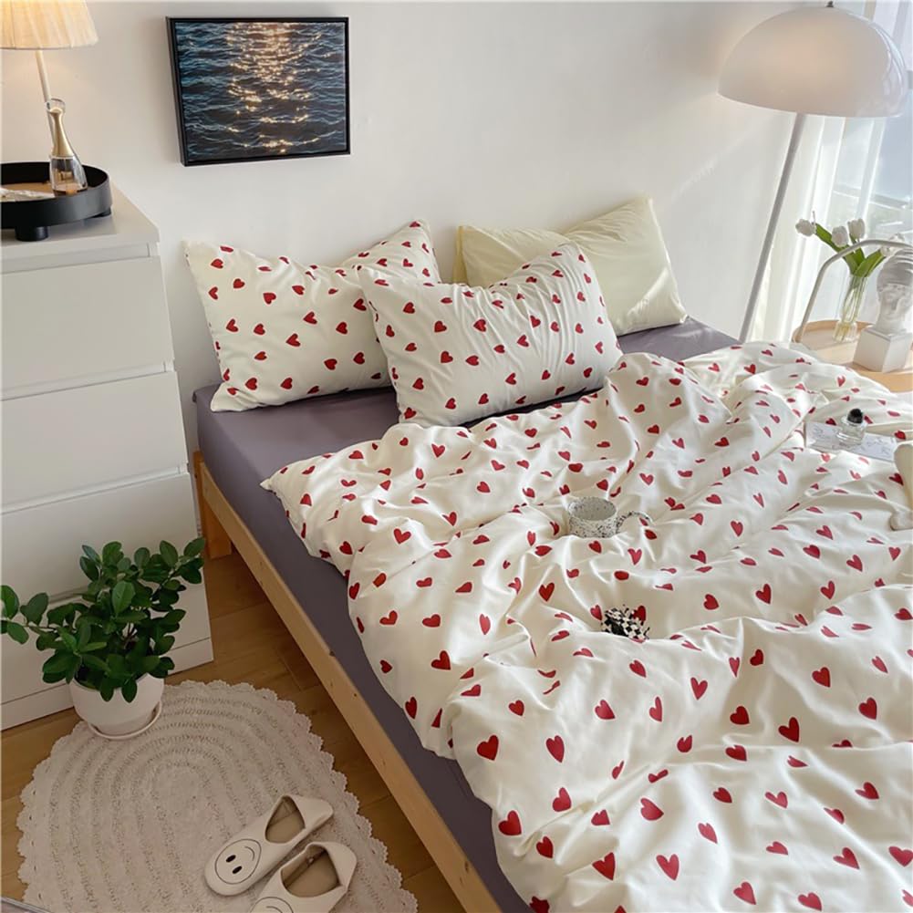 AShanlan Girls' Pink Hearts Children's Bed Linen 135 x 200 cm Pillowcase 80 x 80 cm Grey Pink Reversible Children's Bedding Set 100% Microfibre Duvet Cover with Zip