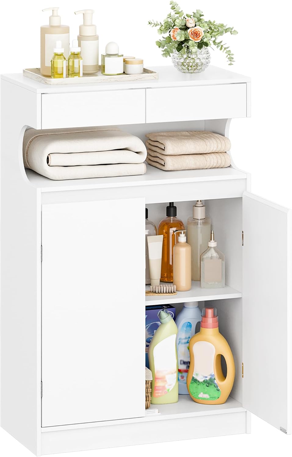 Hzuaneri SC63903X Bathroom Cabinet Storage Cabinet with 2 Drawers and 2 Doors Kitchen Cabinet Chest of Drawers Adjustable Shelf for Bathroom Drawing Room 30 × 60 × 90 cm White