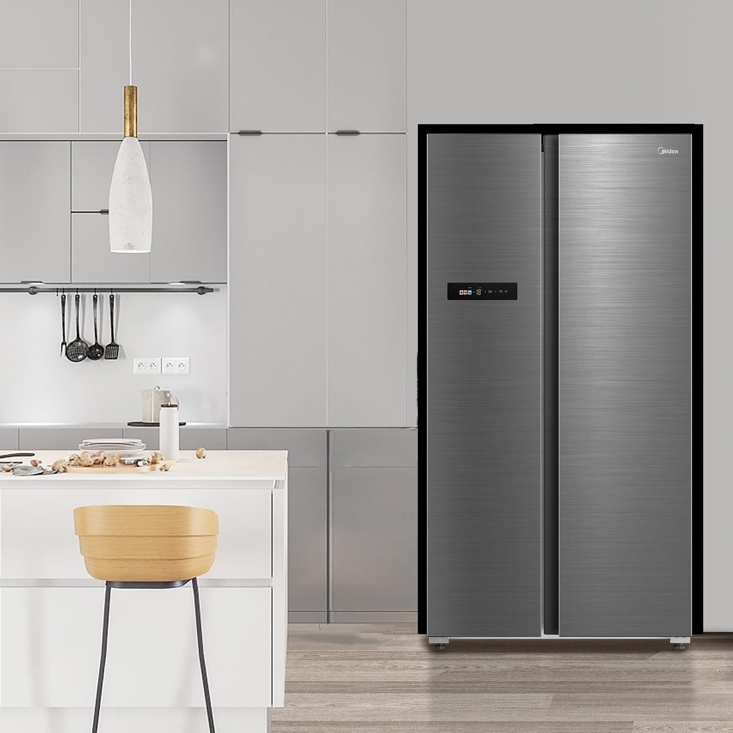 Midea KS-DDX 6.32 WT Side-by-Side Kühl-/Gefrierkombination/ 178,8 cm Höhe/ 254 kWh/Jahr/No Frost/Dual Inverter Compressor/mit 3in1 Wasser-/Eisspender und Wassertank, Dark Inox
