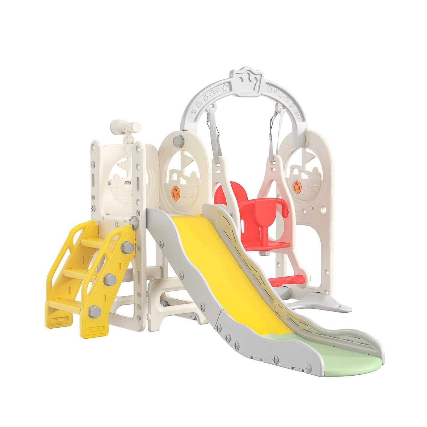 DADEA 6 in 1 Kinderrutsche mit Korb, Rutsche und Schaukel für Kinder im Freien Grün, 150 × 150 × 115 cm, Babyschaukel und Rutsche für Kinder zu Hause Schaukel Kinderrutsche, Grün