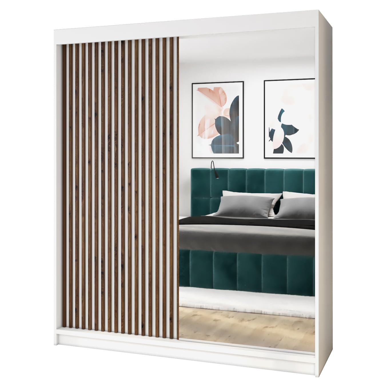 A&J MöbelLand Schwebetürenschrank MIT, 2-türig Kleiderschrank mit Spiegel (Schwarz, 160 cm x 215 cm)