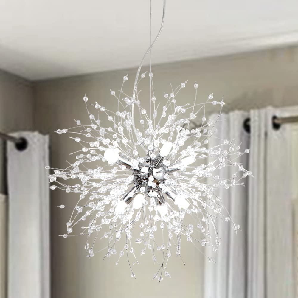 LynPon Moderne Gold Kronleuchter 8 Leuchte Feuerwerk Sputnik Deckenleuchte Kristall Löwenzahn Pendelleuchte für Schlafzimmer, Wohnzimmer, Esszimmer, Küche, Flur