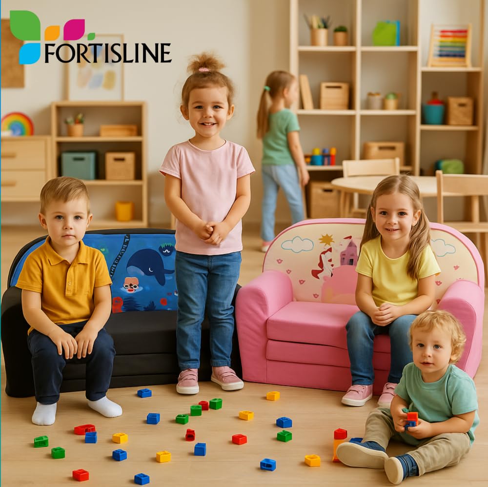 FORTISLINE Children's Sofa Mini Foldable 40 x 78 x 45 cm - Children's Sofa for Children 2-in-1 - Children's Couch Foldable - Foam Sofa Bed - Removable Cover - Many Designs