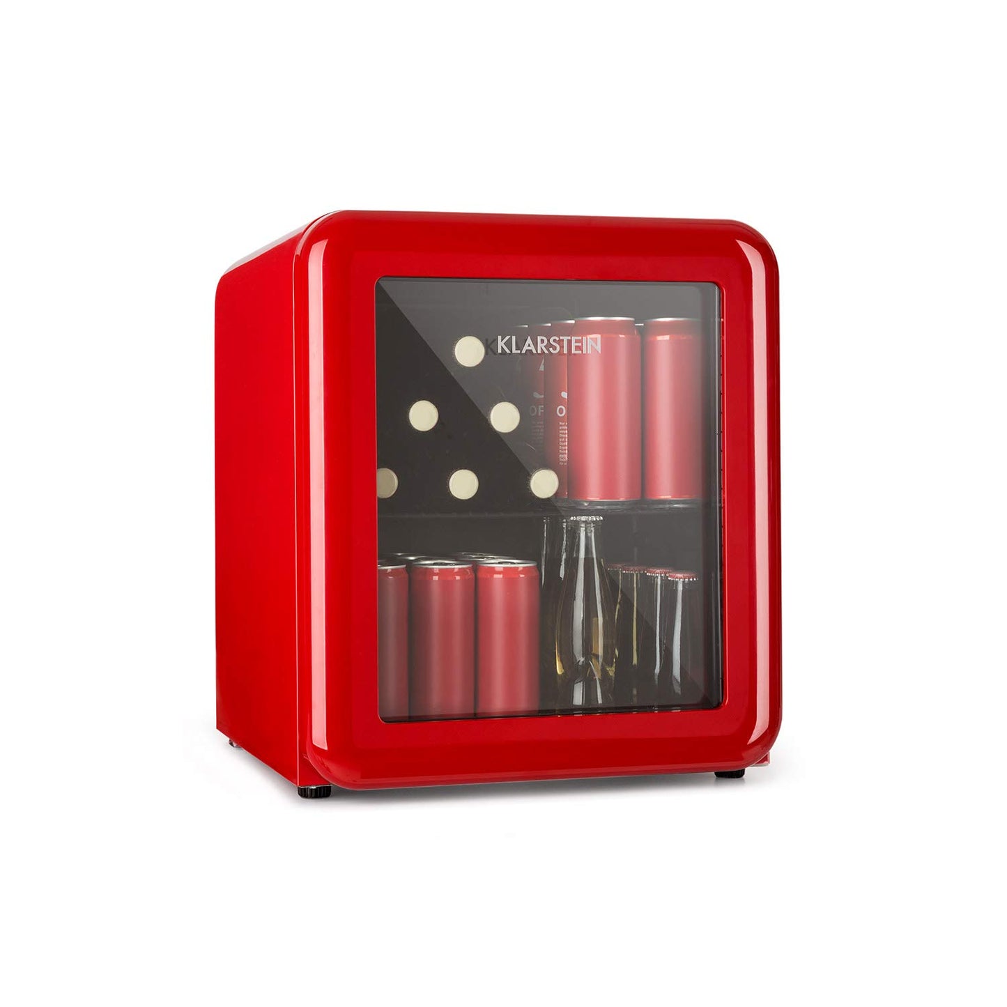 Klarstein PopLife Getränkekühler - Mini-Bar, Retrokühlschrank, 0-10°C, nur 39 dB, 115 L, umweltfreundlich, doppelt verglaste Tür, Retro-Design, rot