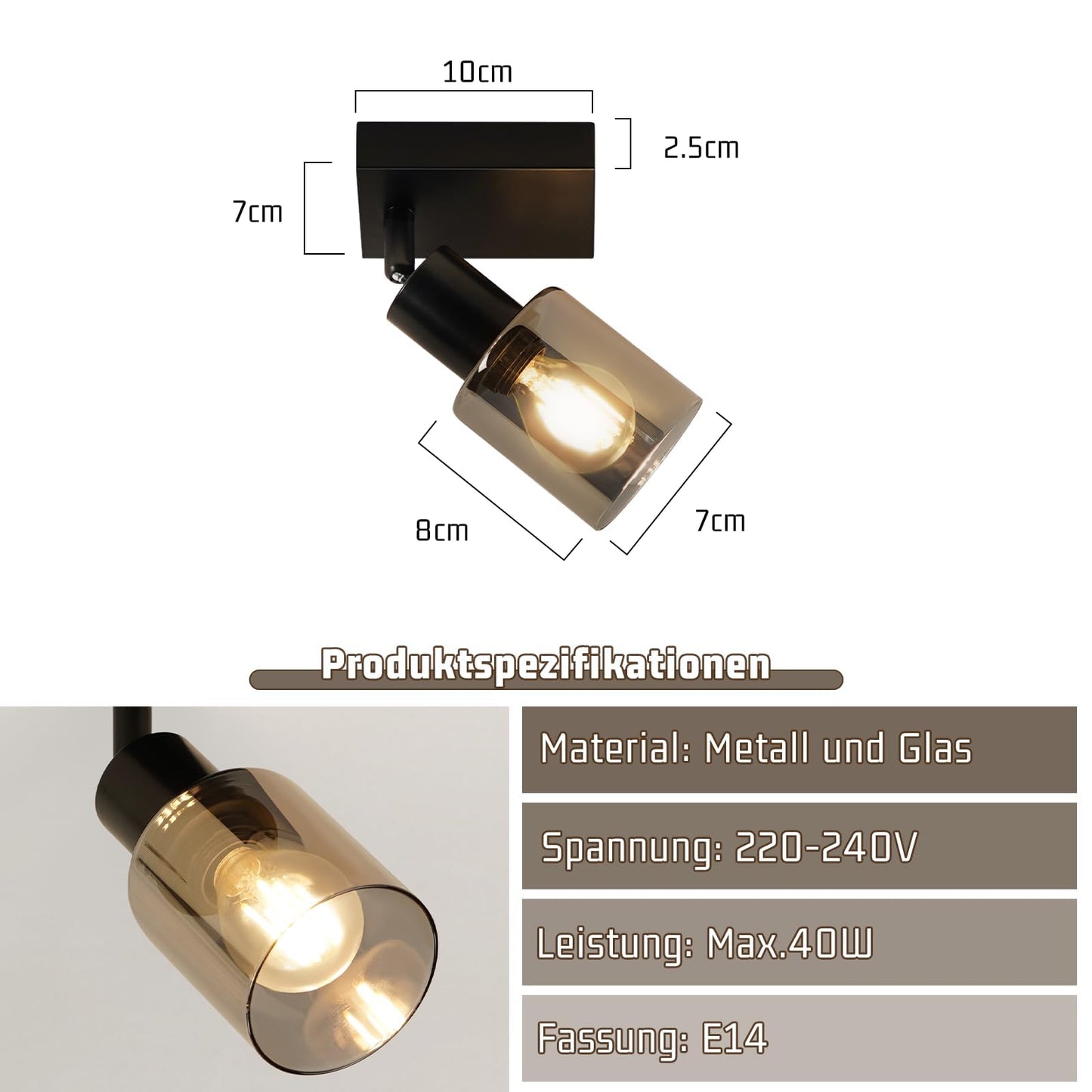 Kowanie Deckenlampe Vintage 6 flammig: Industrial Wohnzimmerlampe Schwarz Deckenleuchte Wohnzimmer retro Kronleuchter aus Glas Deckenbeleuchtung inkl. 6 × E14 2700K Leuchtmittel für Küche