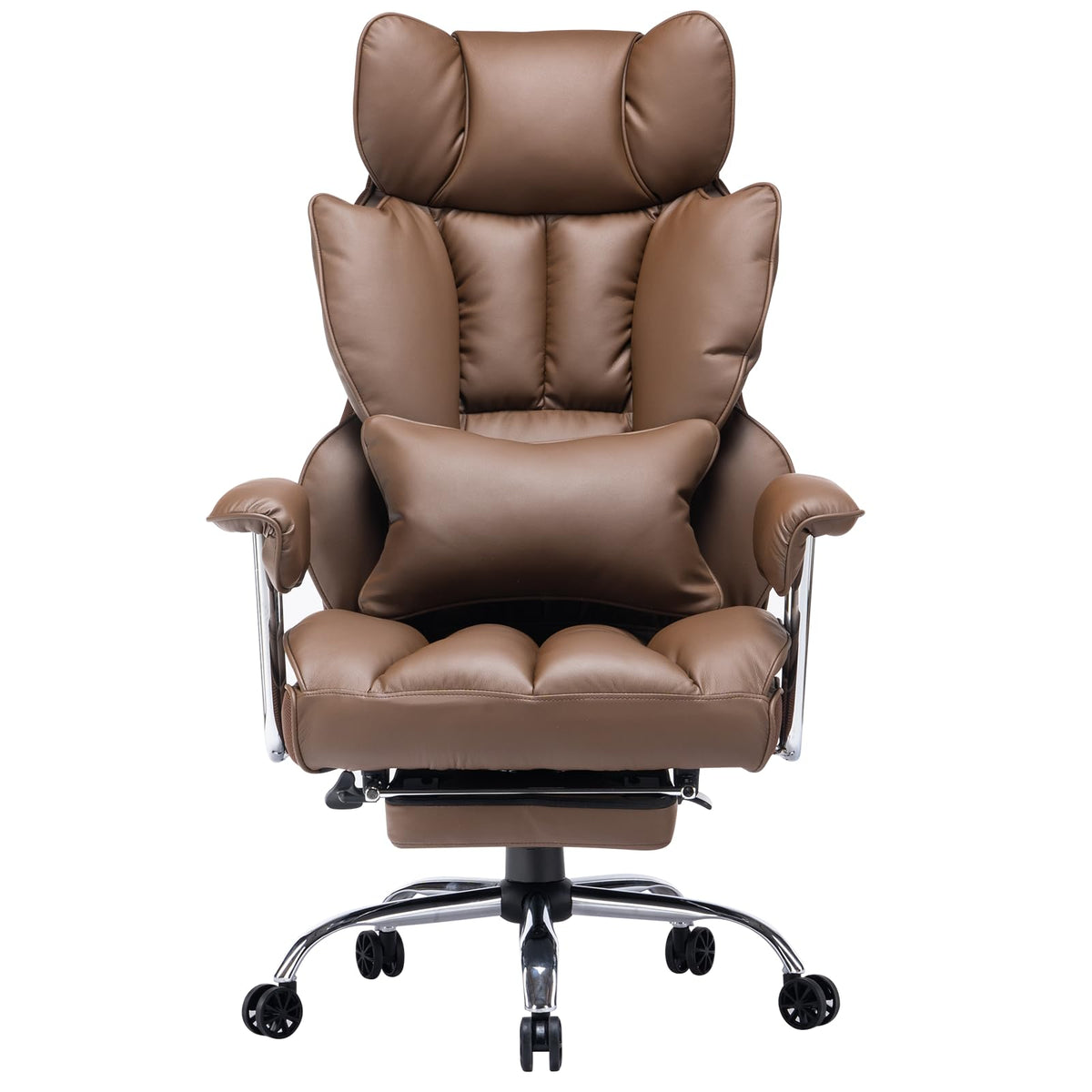 Efomao Ergonomic Office Chair, Polyurethane (PU) Leather Executive Chair, Office Chair 150 kg with Footrest and Lumbar Support, Adjustable Chair with High Backrest, Beige