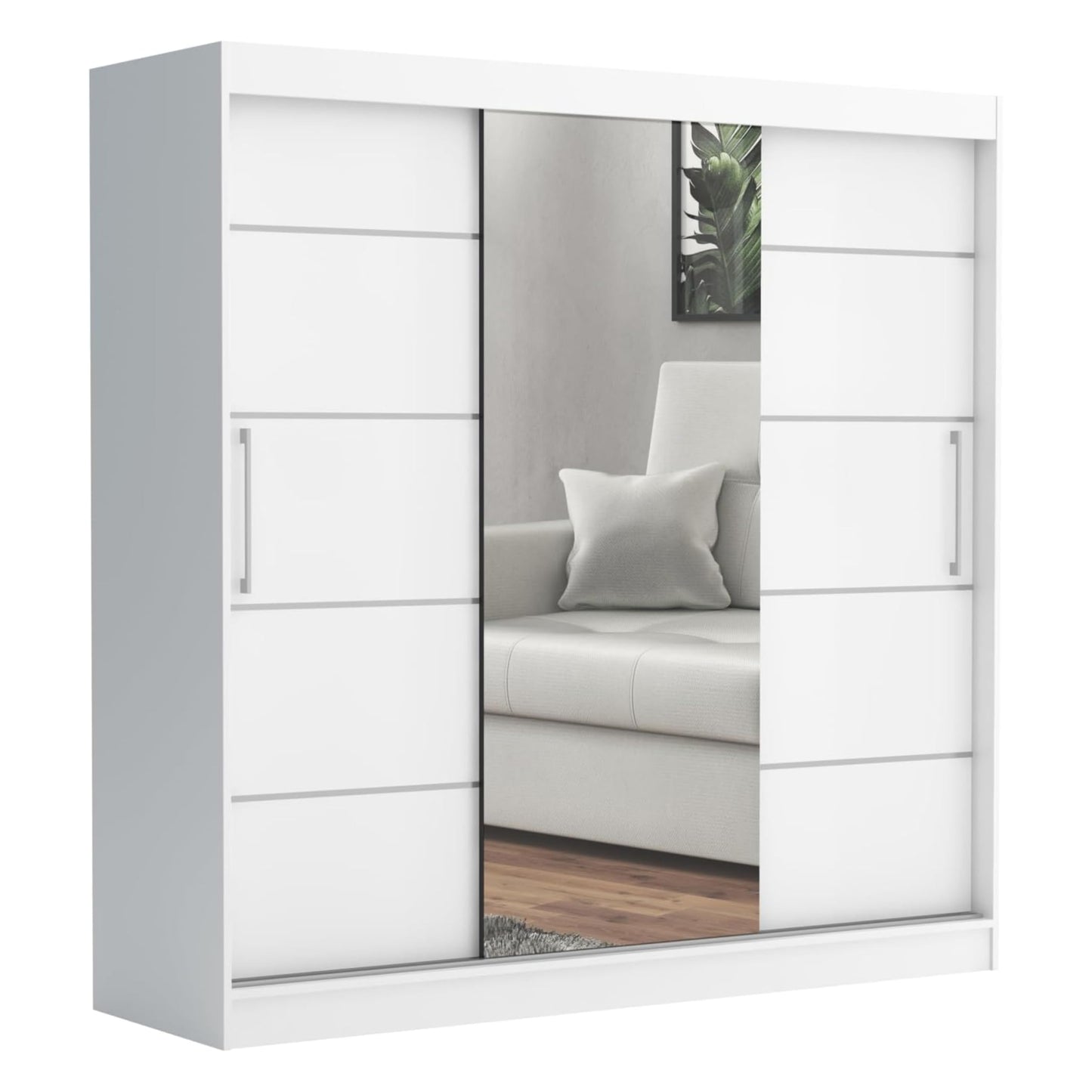 Brent - Kleiderschrank mit Spiegel und Schubladen 200cm Breit Chelsea Tomy, Schwebetürenschrank mit Spiegel, Schlafzimmerschrank, Kleiderschrank Schwarz/Wotan Eiche
