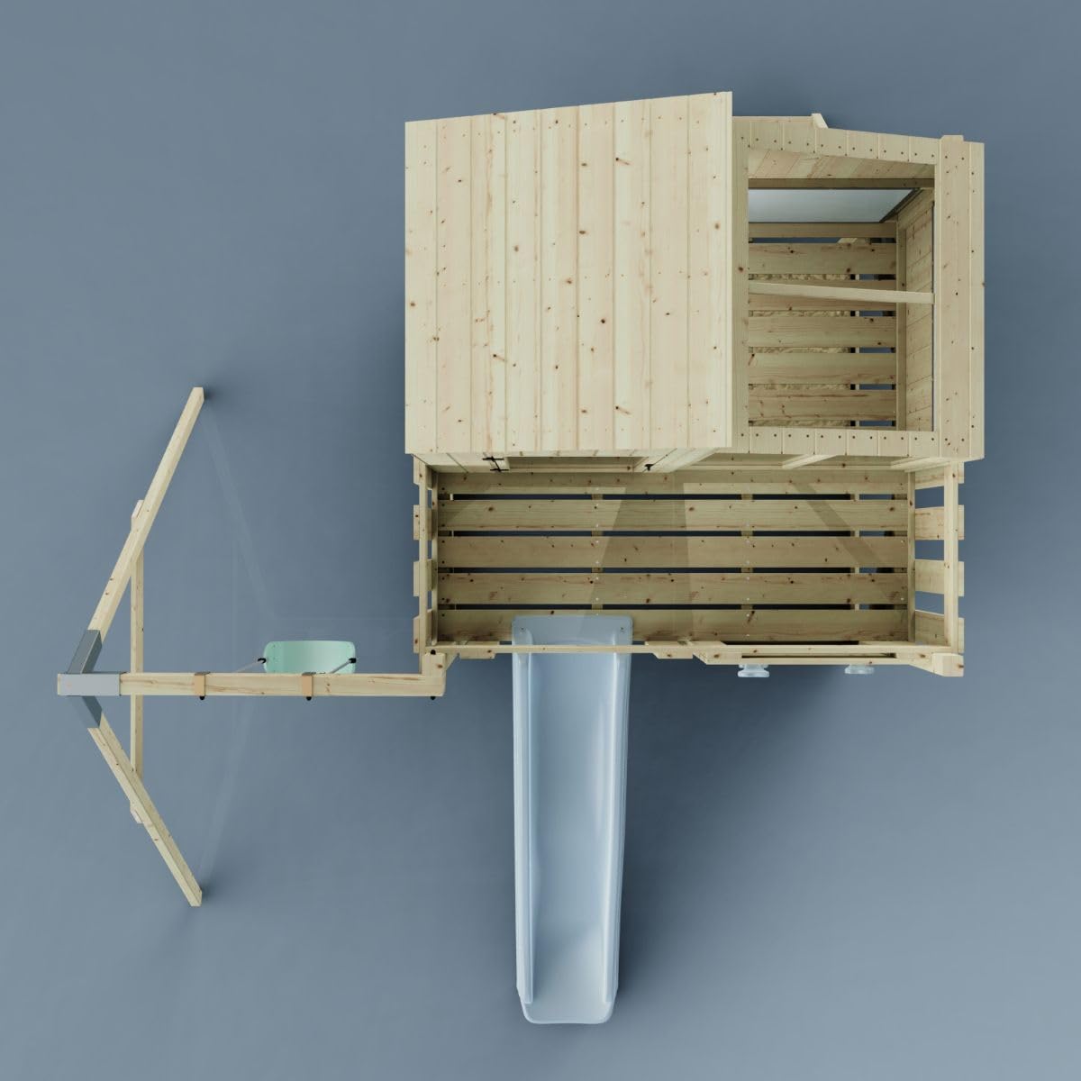 Rebo Spielturm mit Spielhaus inkl. Wellenrutsche und Kinder-Schaukel | Outdoor Klettergerüst Garten | Kletterwand und Kletterleiter | Stabile Konstruktion, Weiches Gefühl in den Seilen