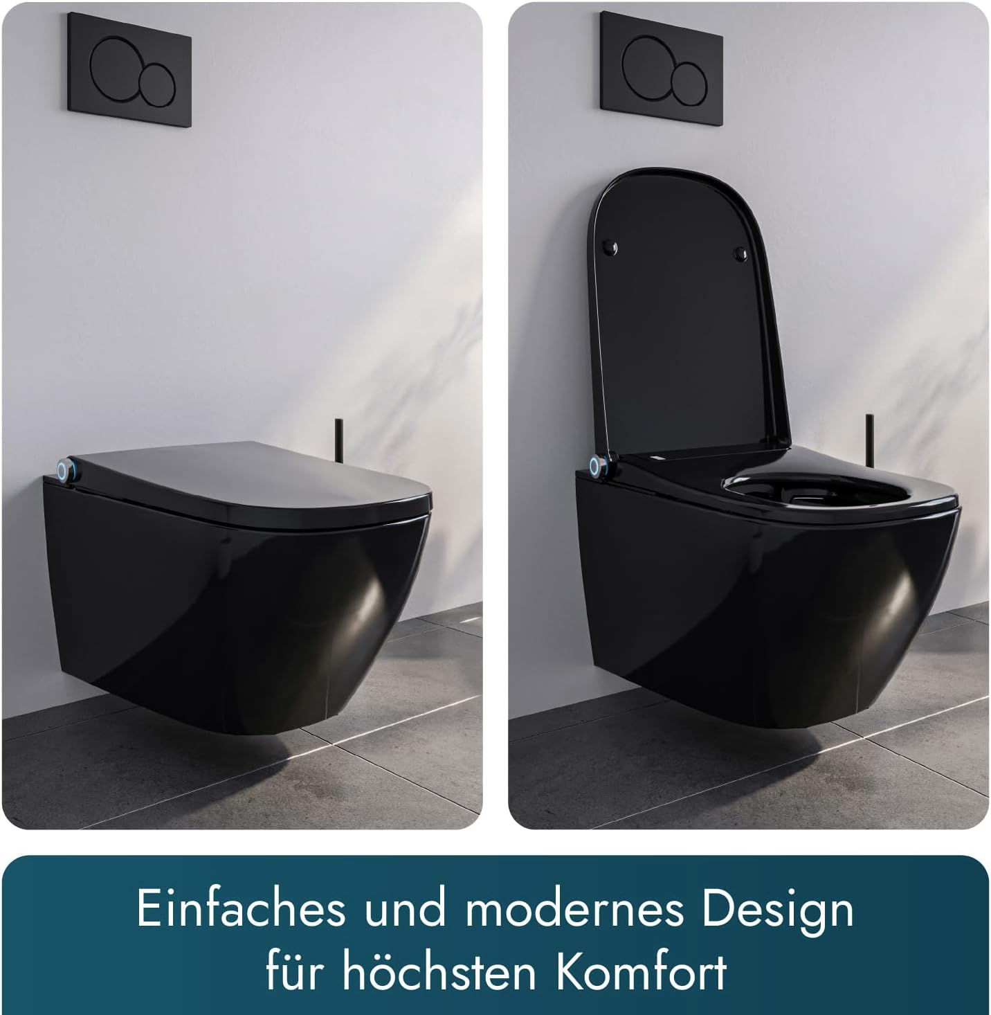 BERNSTEIN PRO+ 1104 Shower Toilet Glossy Black - Rimless Shower Toilet Square - Complete System