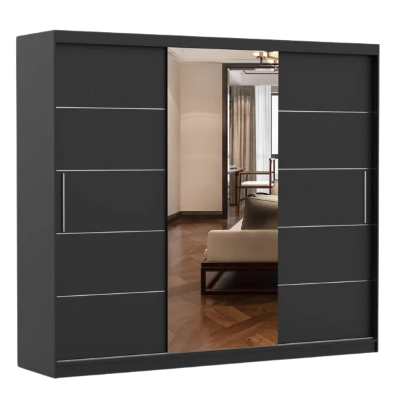Fabryka Mebli Idźczak Kleiderschrank mit Spiegel, Schiebetüren - Weißer Schwebetürenschrank, Schlafzimmerschrank - 61 x 250 x 218 cm - Schrank für Schlafzimmer, Wohnzimmer, Garderobe