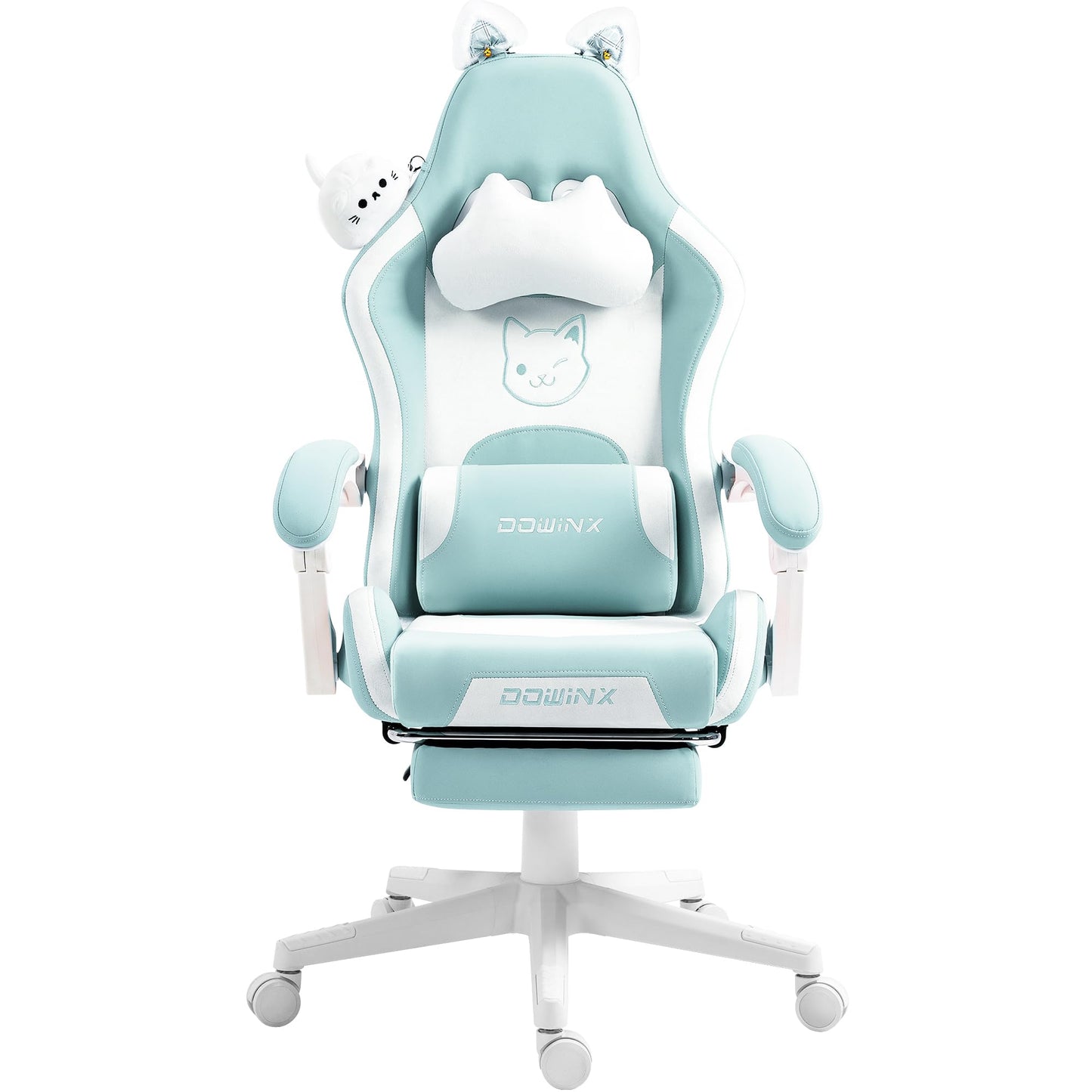 Dowinx Gaming Chair - Cute Cat Edition - Ergonomic Computer Chair with High Back and Lumbar Support, PU Leather, Footrest, Black