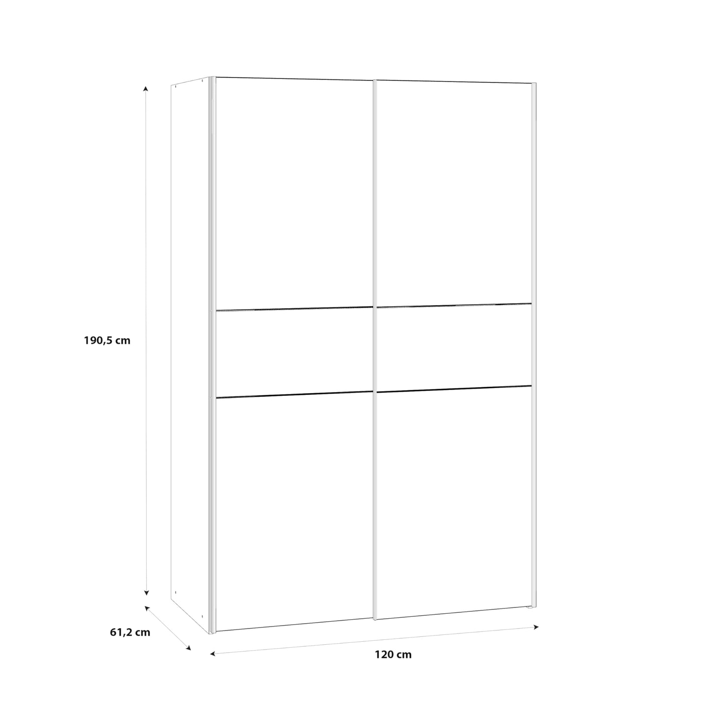 FORTE OZZULA Wardrobe 120, Wardrobe, Sliding Door Wardrobe, Bedroom Wardrobe, Scandinavian 2 Door Shelves, Clothes Rail, White/Artisan Oak, 120 cm Wide x 190.5 cm High x 61 cm Deep