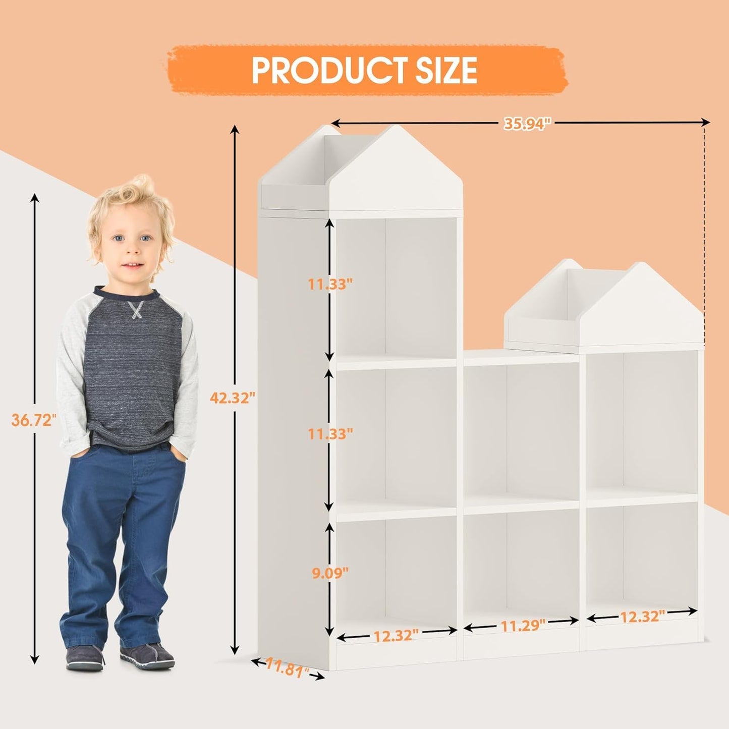 Garvee Kinder Bücherregal mit Lese Breite Kinder Bücherregal 6-Cubby Spielzeug Aufbewahrung Organizer Sitzkissen Holz Aufbewahrungsbank Spielhaus Schrank Kinderzimmer, Spielzimmer Weiß 121x30x107cm