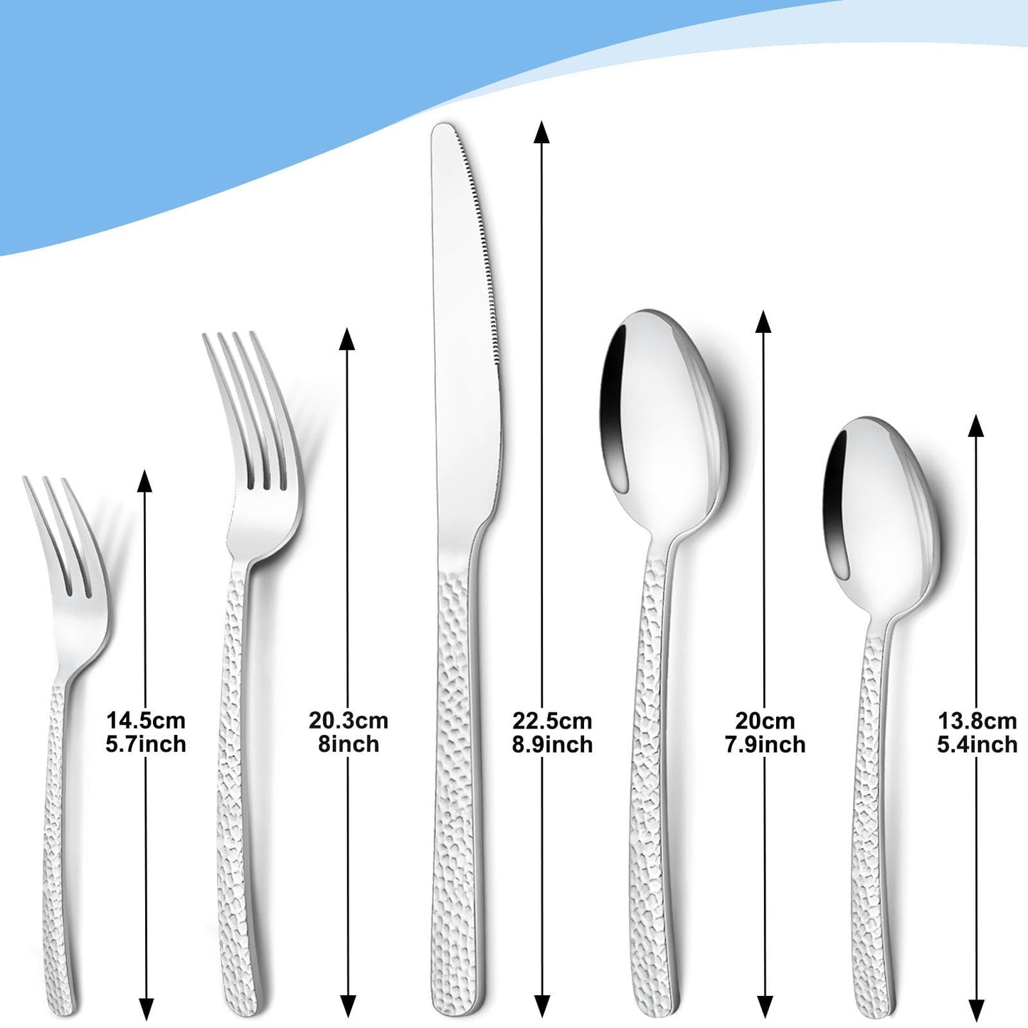 BEWOS Besteckset für 6 Personen, 30-teiliges Besteckset aus Edelstahl, Besteckset aus Silber, inklusive Messer, Gabeln und Löffel, hochglanzpoliert und spülmaschinenfest