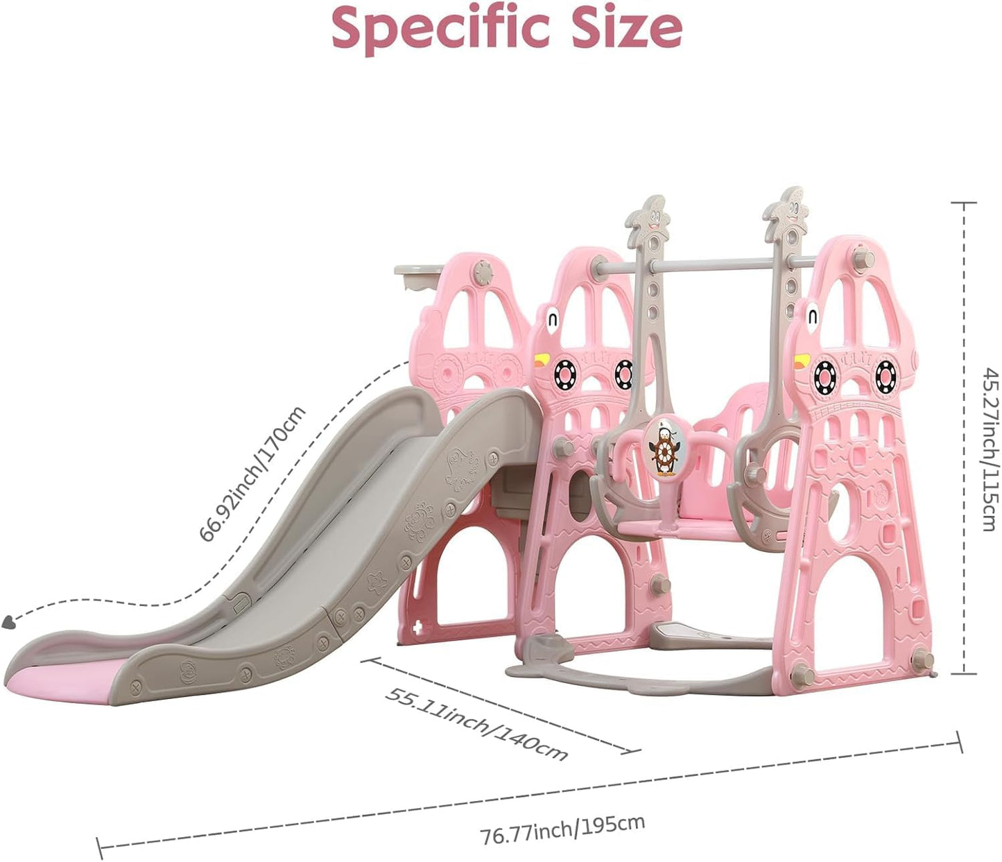 YULEYU Kinderrutsche Outdoor Indoor, Kleinkindrutsche mit Schaukel und Basketball-Reifen, Baby rutsche kinderzimmer, babyrutsche gartenrutsche für Kleinkind, Rosa