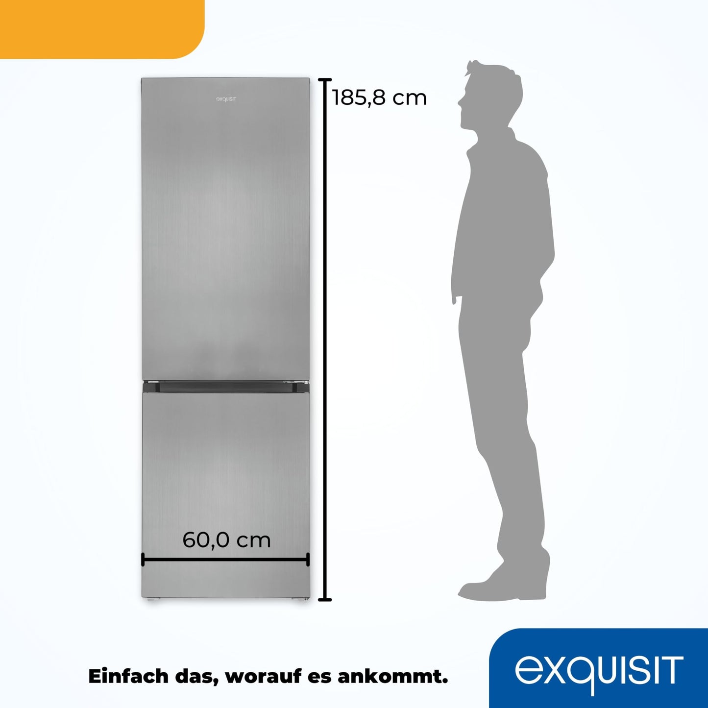 Exquisit Kühl-Gefrierkombination, 186 cm Höhe, Kühlschrank mit Gefrierfach, 4-Sterne-Gefrieren, 315 Liter, Alarm-Funktion, KGC5320-95-E-040C inoxlook-az
