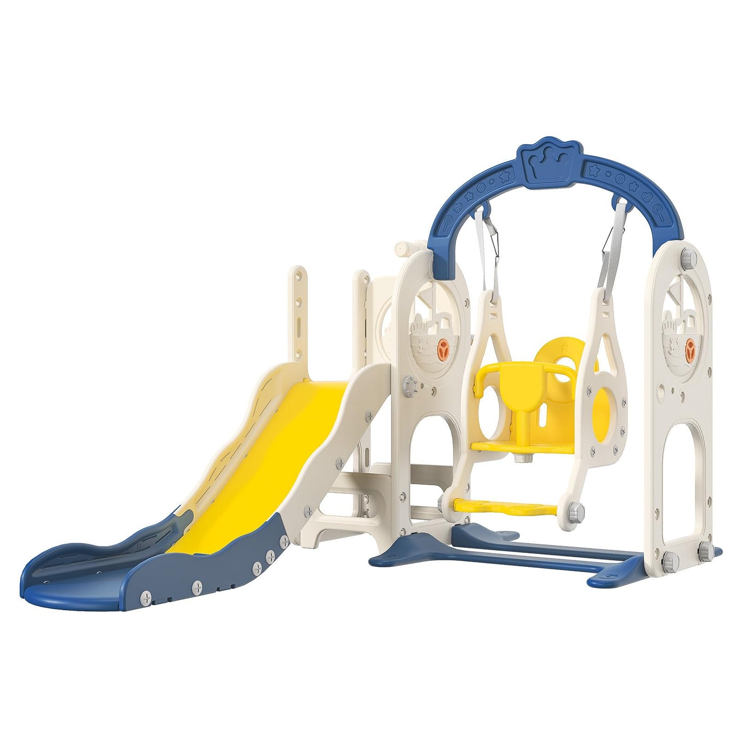 BestAlice 4 in 1 Kinderrutsche Set für Outdoor und Innen, Spielplatz mit Schaukel, Basketballkorb, Kletterleiter, Indoor- und Outdoor-Spielset, 18 Monate + (Blau)