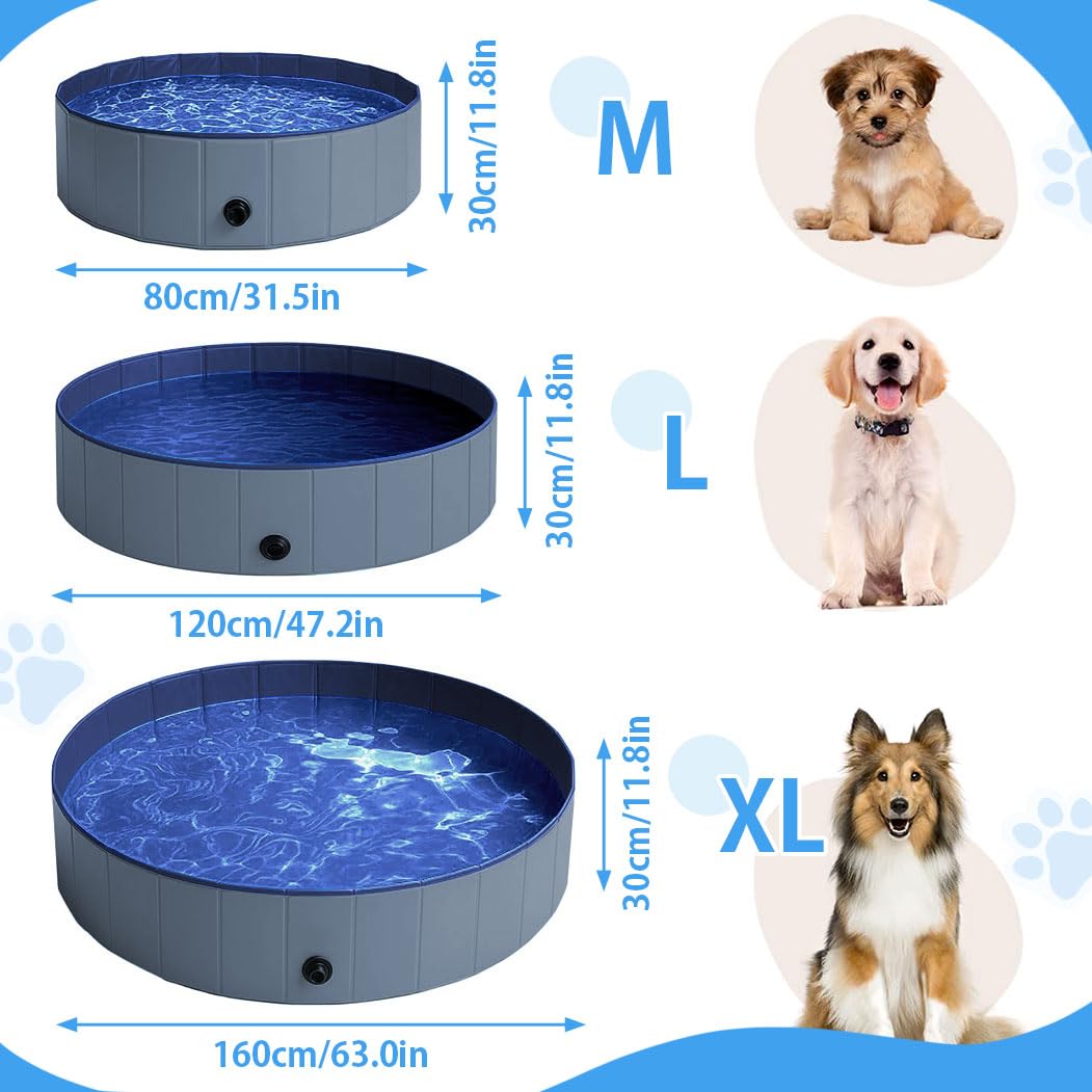 Kugooyi Hundepool fur Große Hunde, Faltbarer Haustier Planschbecken Hundebadewanne Hundeschwimmbad (120 x 30cm Grau)