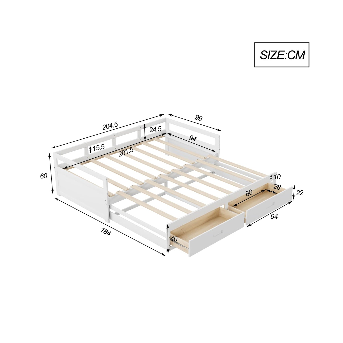 Merax Hausbett 90x200 cm mit 2 Schubladen, für 2 Kinder Doppelbett, Vielseitiges Holz Baumhausbett für Mädchen & Jungen, Stabil Spielbett Gitterbett mit Rausfallschutz und Lattenrost, Weiß