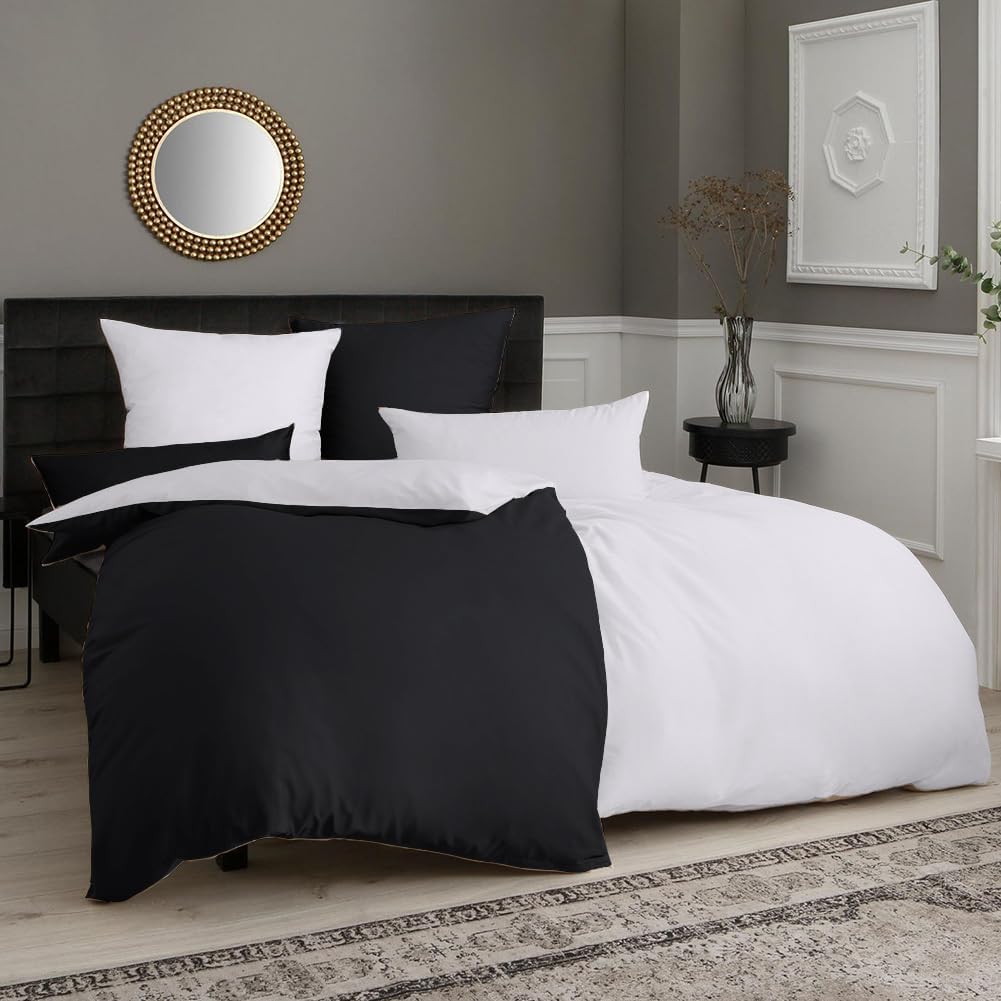 Soifox Bed Linen Set, Grey Anthracite, Microfibre, Non-Iron and Wrinkle-Free Duvet Cover 200 x 200 cm with Set of 2 Pillowcases 80 x 80 cm, Bed Linen with Zip