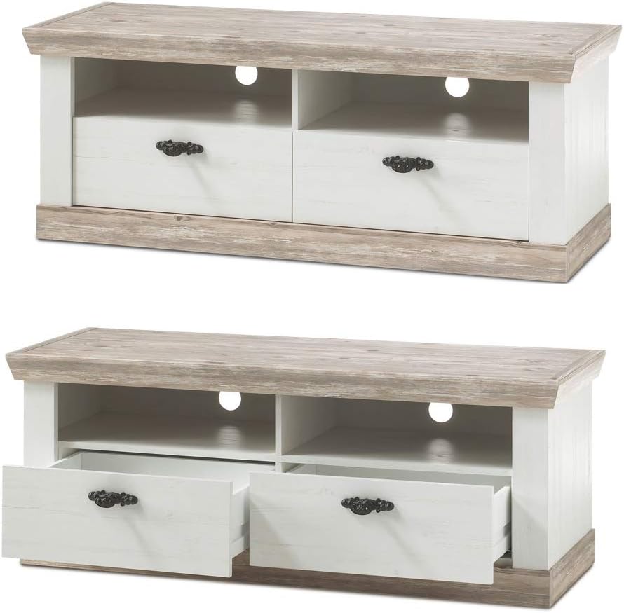 Lomadox Country House Wall Unit Set and Coffee Table, Pine White and Oslo Dark, LED Lighting, W x H x D Approx. 330 x 201 x 44 cm