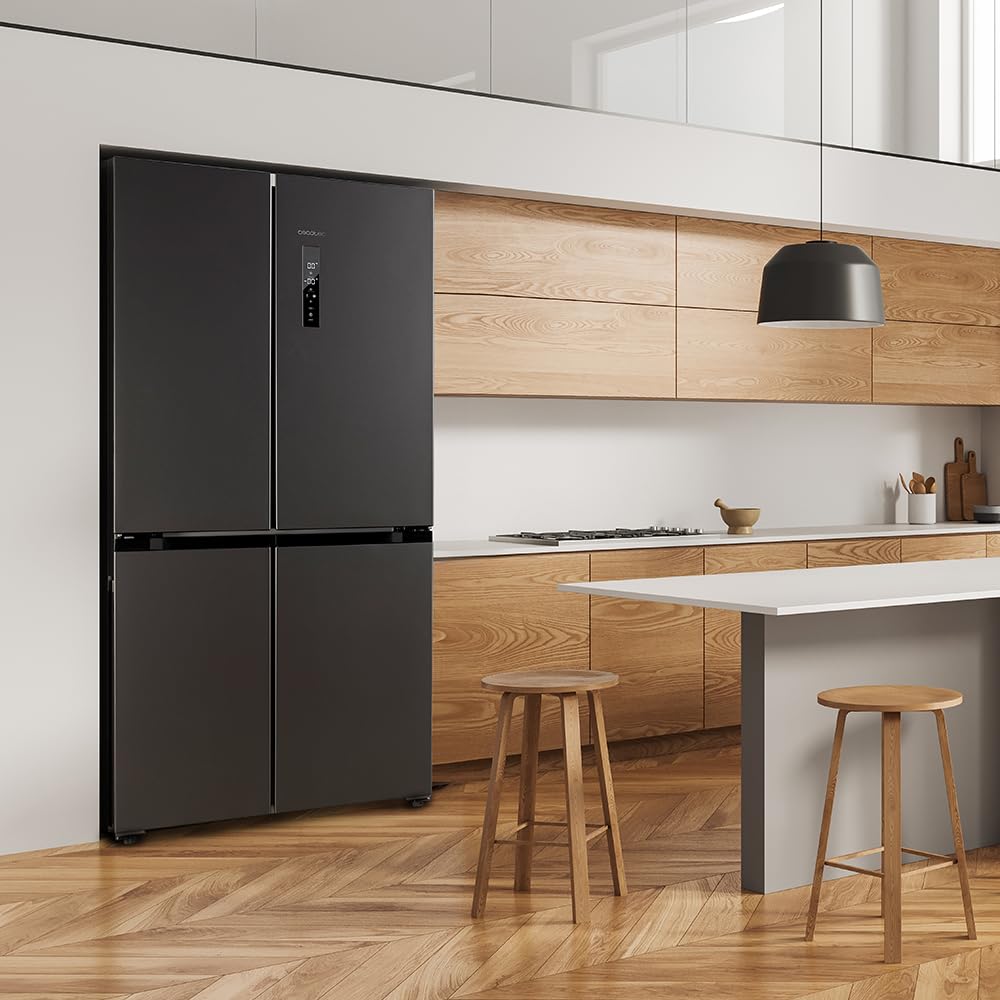 Cecotec Amerikanischer Kühlschrank, 4 Türen, 564 l, Bolero, CoolMarket, 4D 564 Dark E. 183 cm hoch, 91 cm breit, Wasserspender, geringer Stromverbrauch, Invertermotor, Plus, Total NoFrost