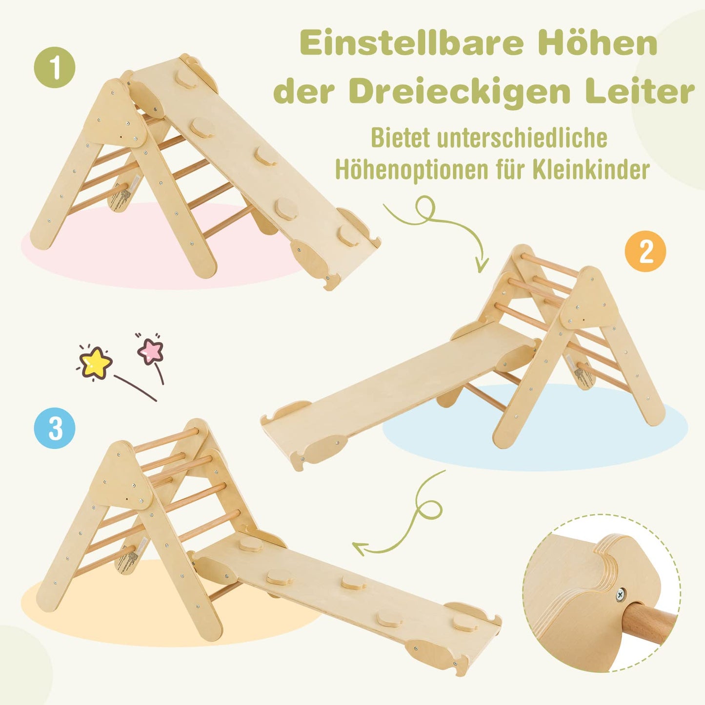 COSTWAY Kletterdreieck mit Rutsche, Kletterbogen, inkl. doppelseitige Rampe, zum Klettern, Rutschen und Wippen, 4 in 1 Klettergerüst Indoor ab 1 Jahr (Macaron bunt)