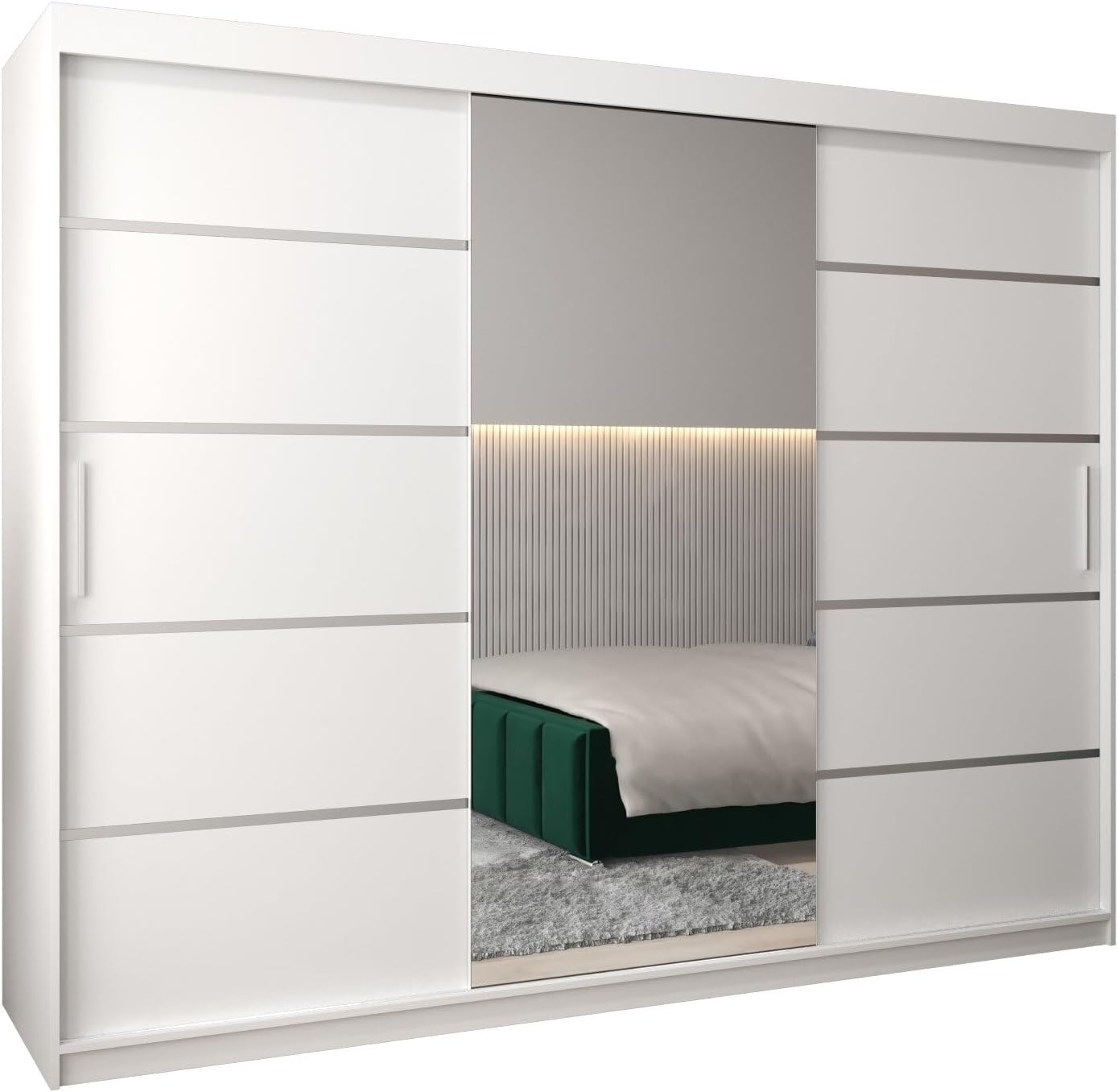 MEBLE KRYSPOL Kleiderschrank mit Spiegel Verona 2 - Garderobenschrank - Schrank Schlafzimmer - Mehrzweckschrank DREI Schiebetüren - Regalen - Flur Möbel - Kleiderstange Schrank - Allzweckschrank