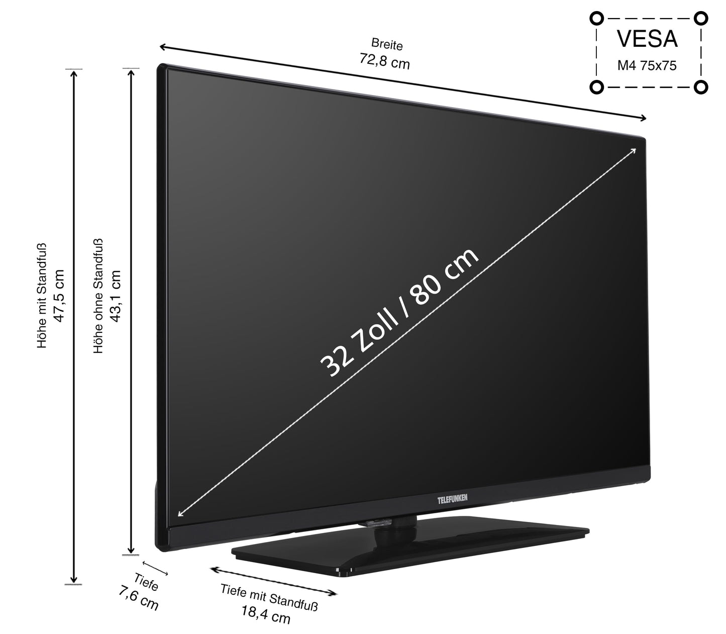 TELEFUNKEN QLED TV 32 Inch TV Full HD Android Smart TV (HDR, Triple Tuner, Bluetooth) QF32AN750S